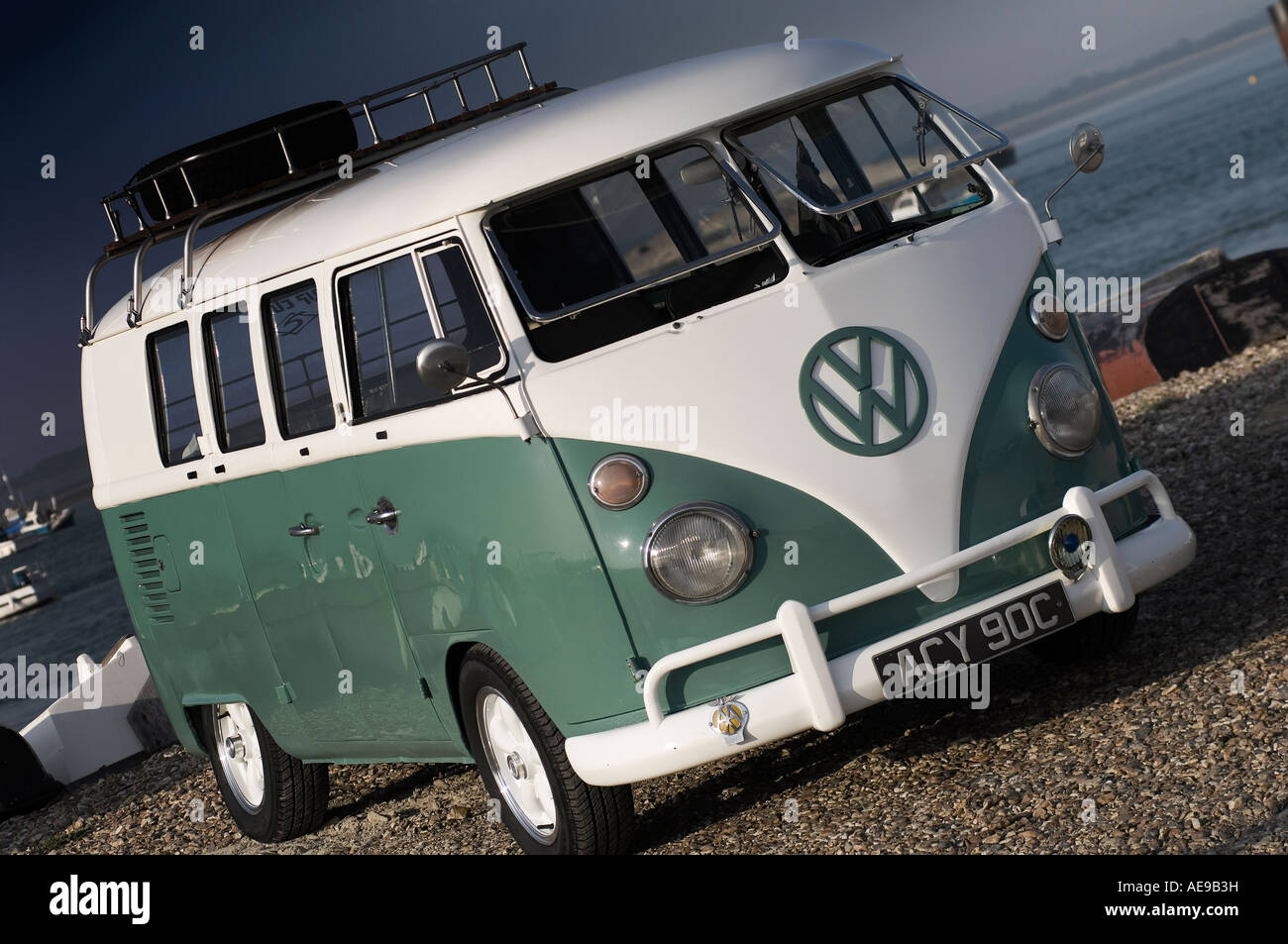 Camper van on the beach in Portsmouth Stock Photo