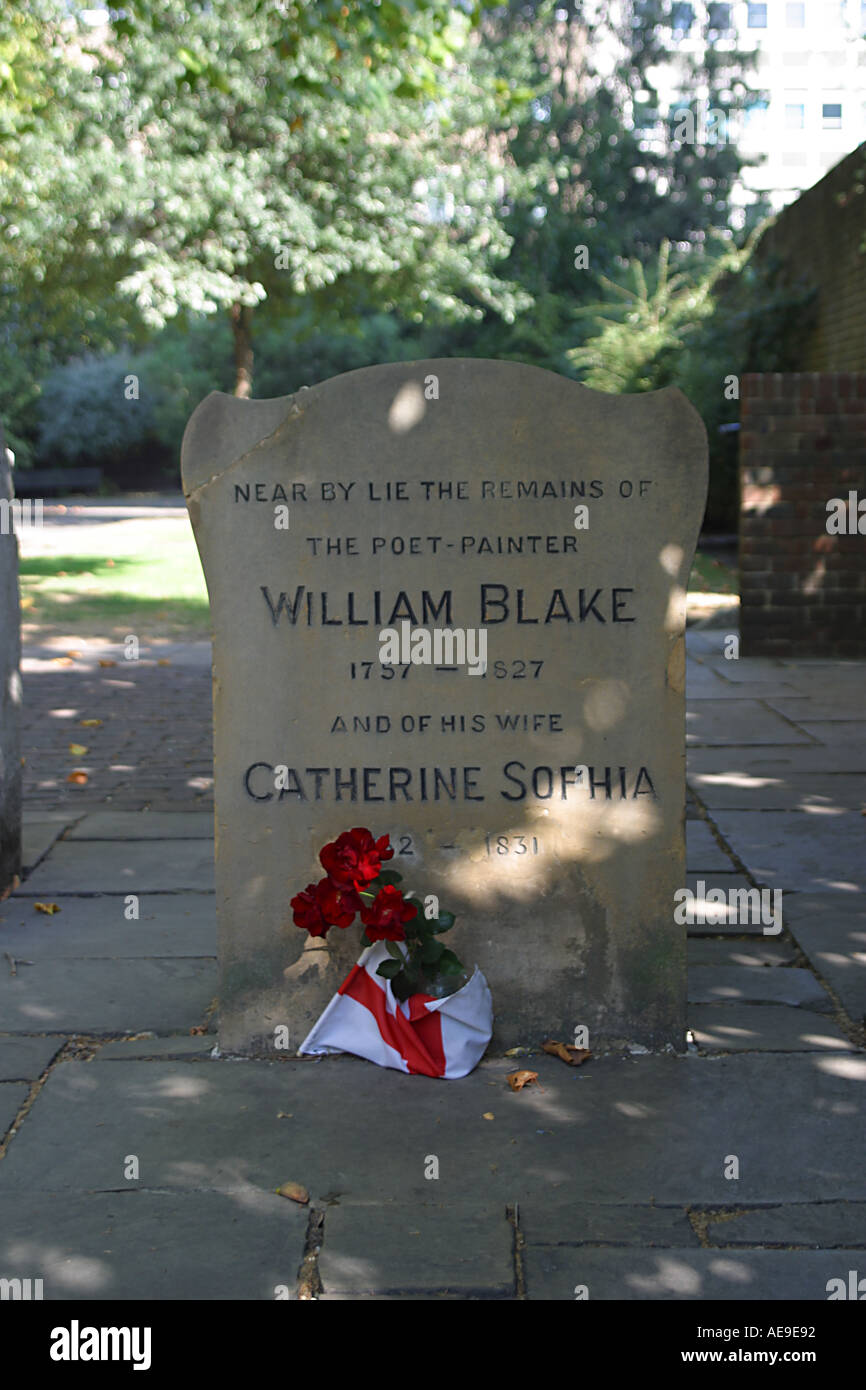 Grave of poet William Blake in Bunhill Row cemetery in London Stock Photo