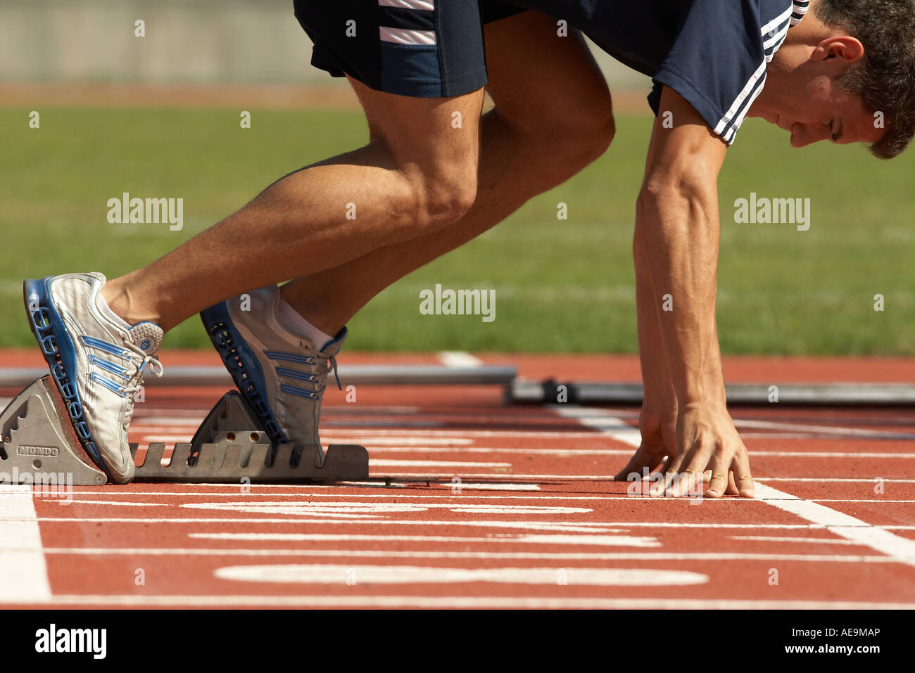 Track and field Start position Stock Photo Alamy