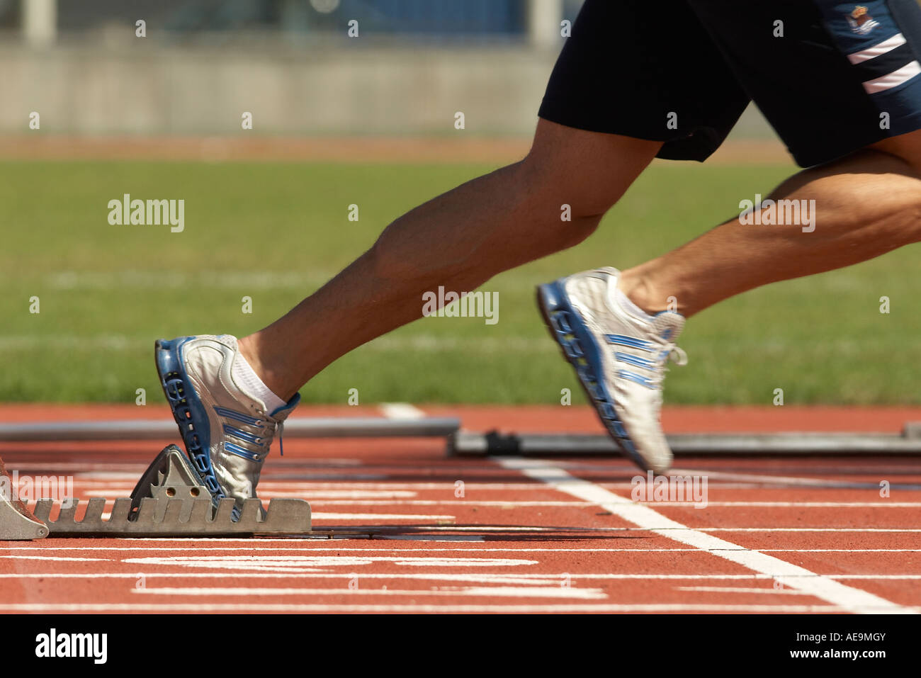 Track and field Start position Stock Photo Alamy