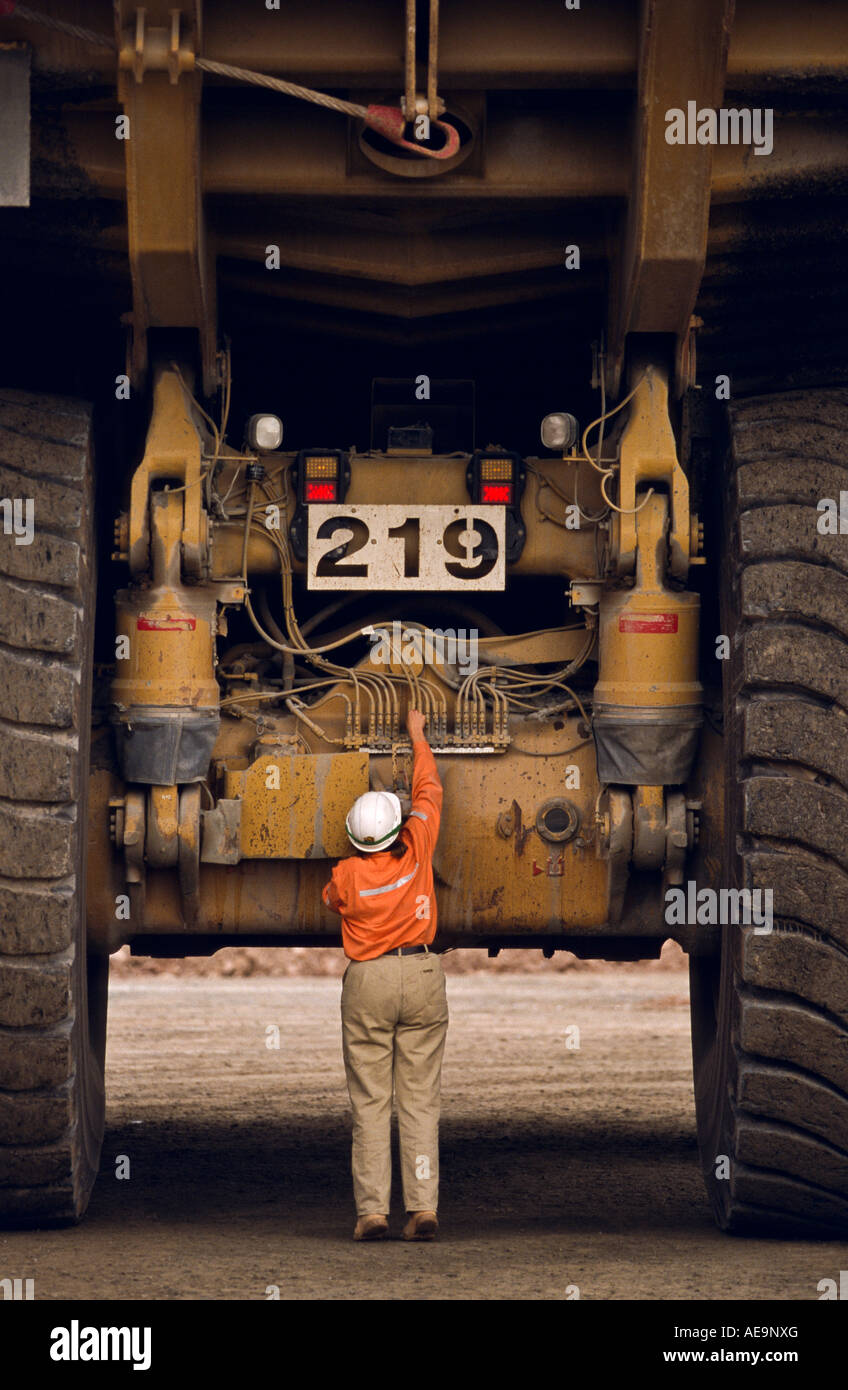 Ore truck drivers, Australia Stock Photo Alamy