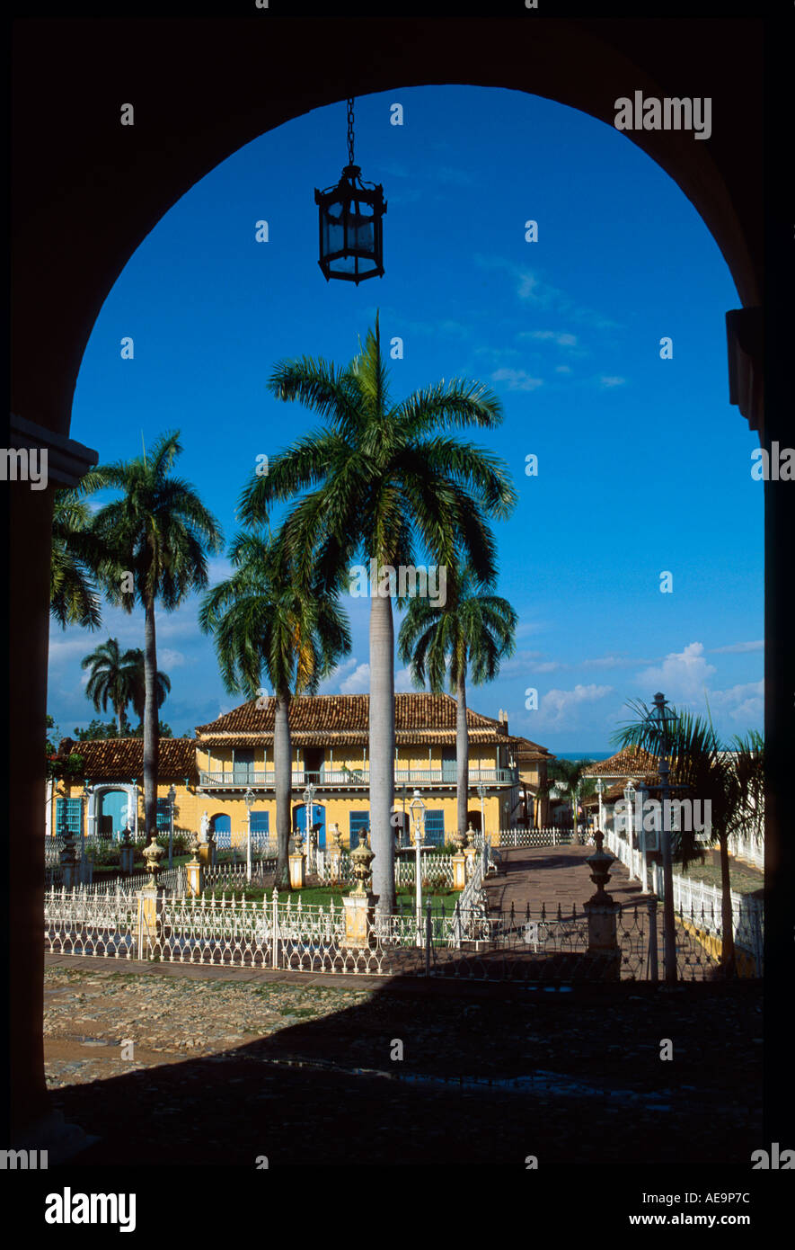 The Museum of Architecture viewed across the Plaza Mayor, Trinidad, Cuba Stock Photo