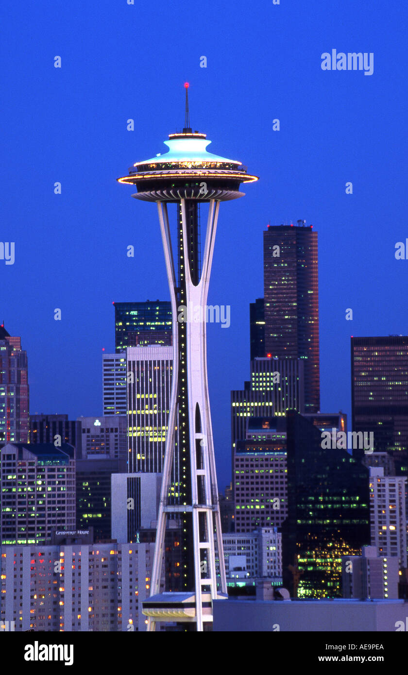 The Space Needle at Night, Seattle, Washington State USA Stock Photo