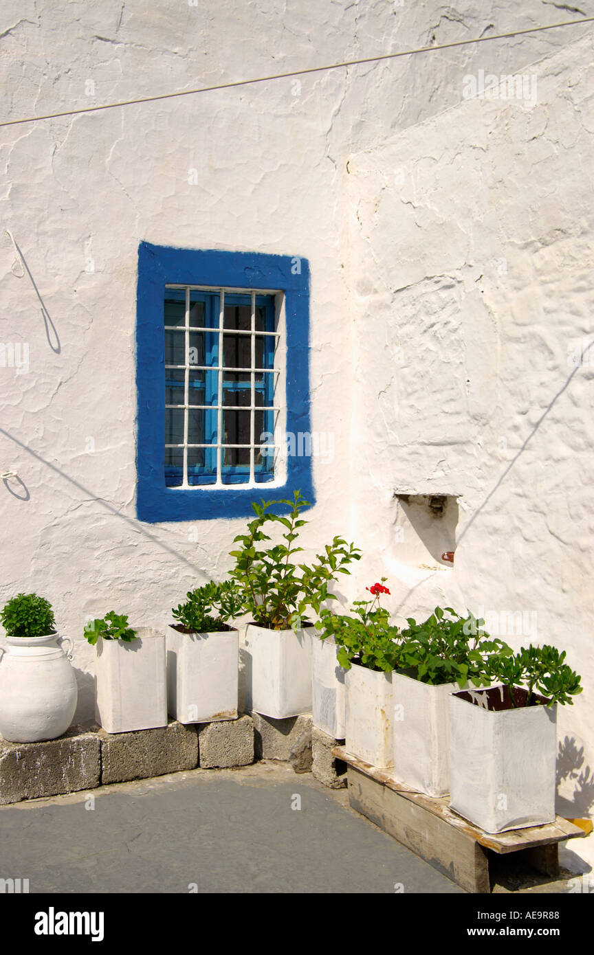 A traditional blue and white painted house at Zia Kos in the Greek Islands Stock Photo