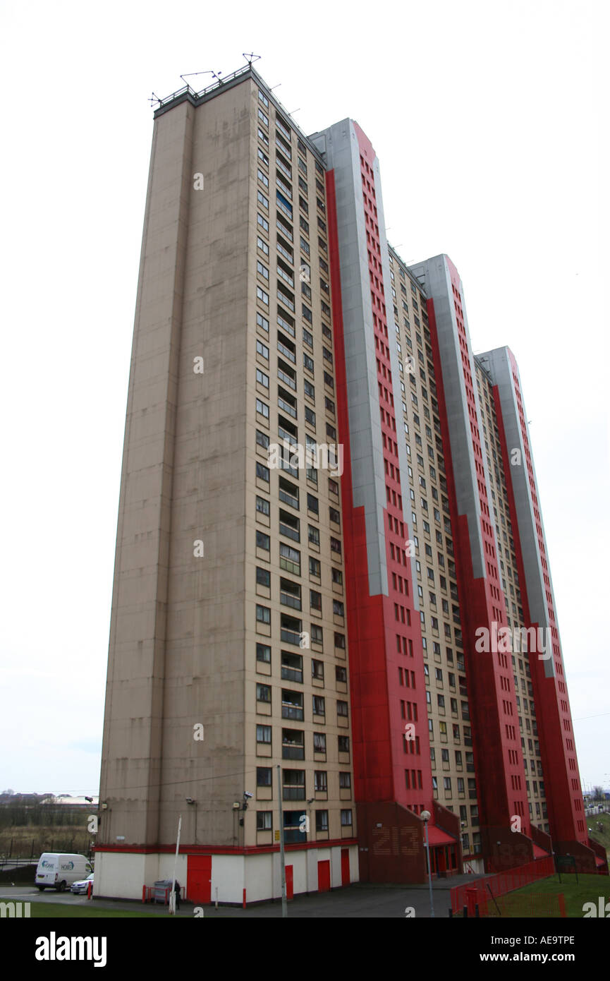 Multientrance residential tower in Red Road housing estate Glasgow
