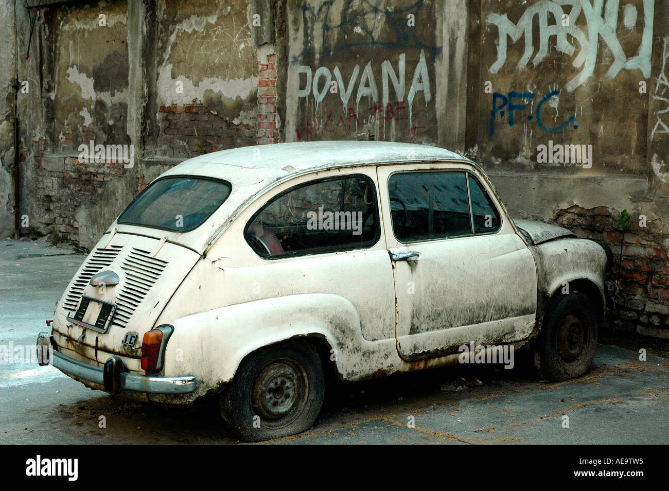White abandoned car Belgrade Serbia and Montenegro no.2 Stock Photo Alamy