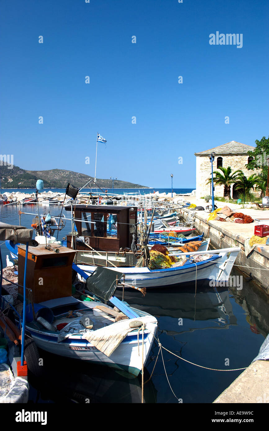 Fishing Boats Moored Thassos Greece Stock Photo