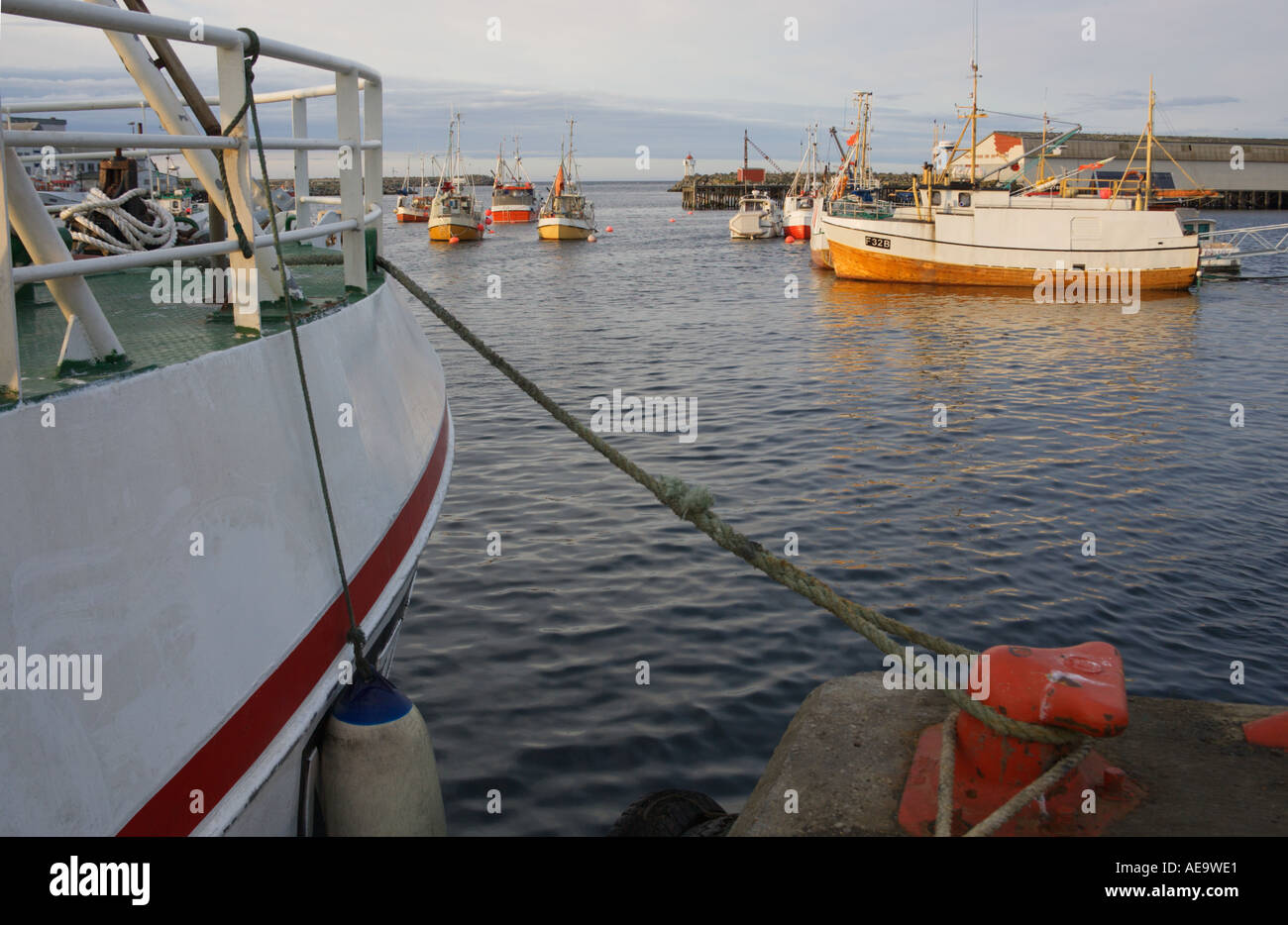 Fishing boats at Berlevag Harbour Finnmark Norway Stock Photo