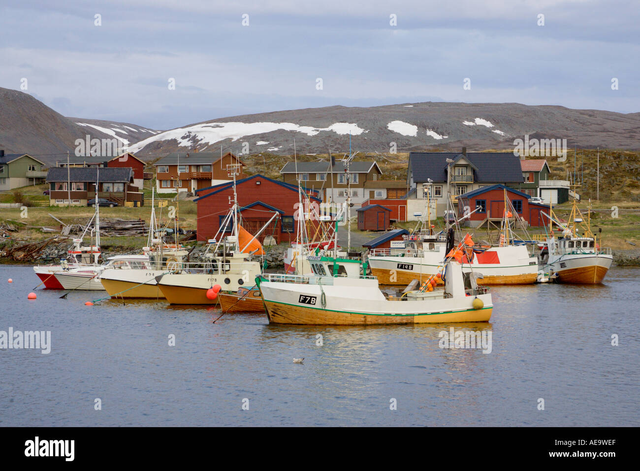 Fishing boats at Berlevag Harbour Finnmark Norway Stock Photo