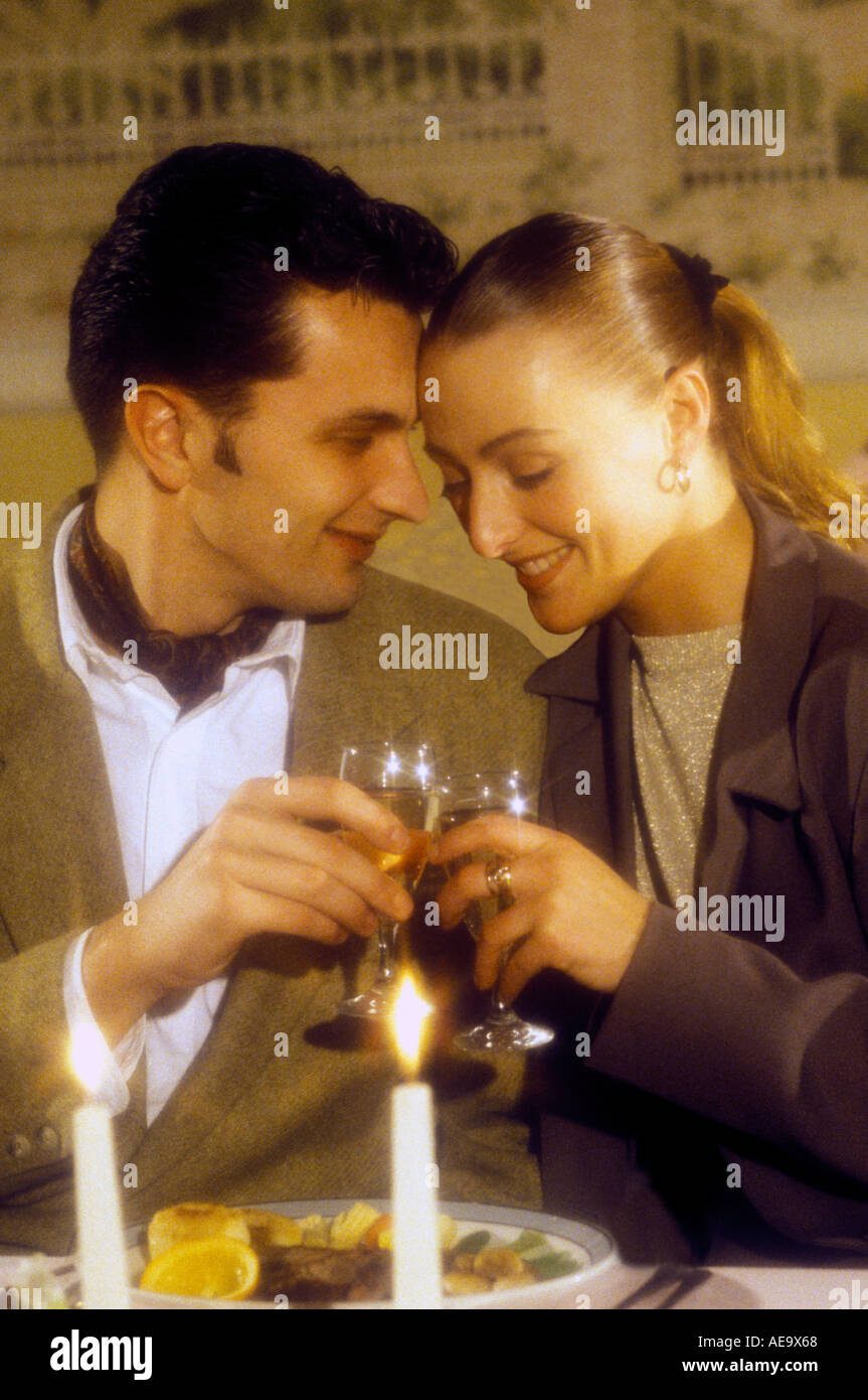 couple having romantic candlelit dinner for two Stock Photo