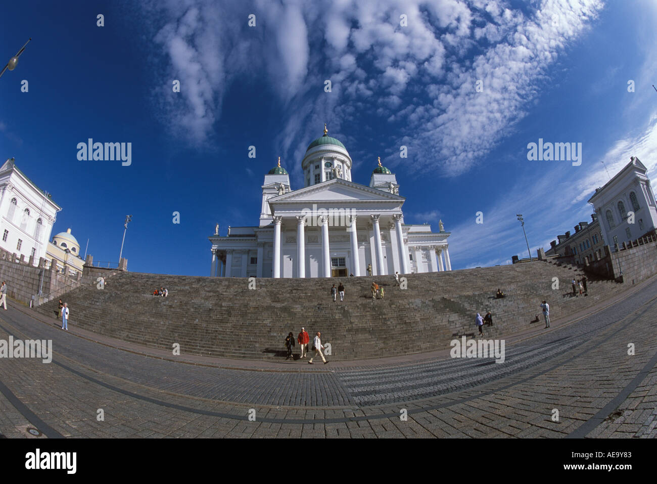 Helsinki evangelical Lutheran Cathedral sunny day, dramatic low camera angle Stock Photo
