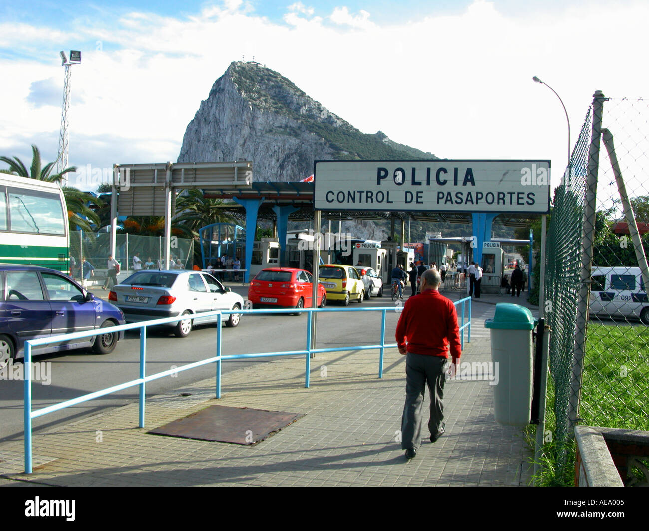 The Border Crossing from Spain into Gibraltar, Gibraltar, Europe, Stock Photo