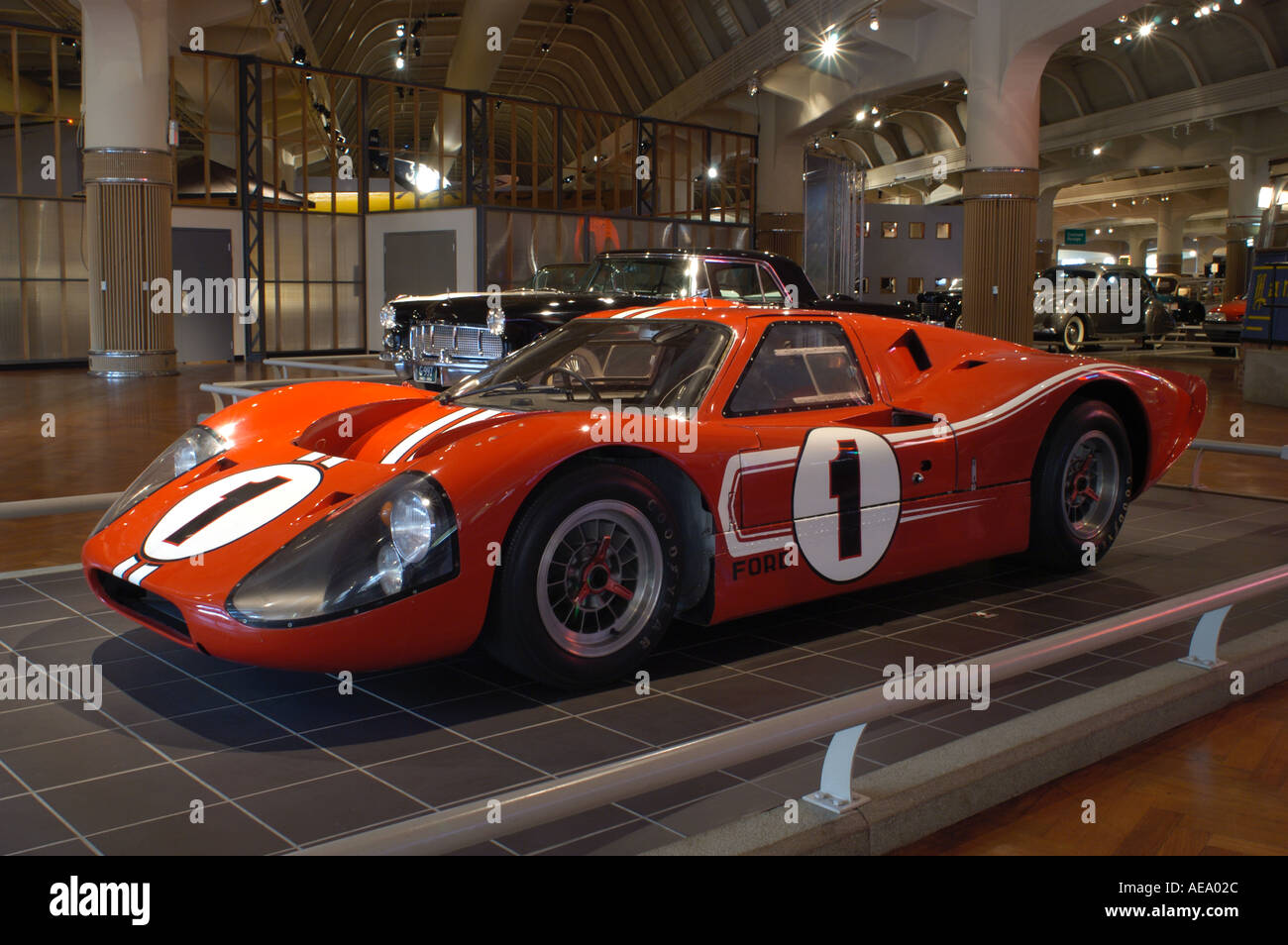1967 Ford GT 40 Mk IV driven to victory at Le Mans by Dan Gurney and AJ Foyt on display at the Henry Ford Museum Stock Photo