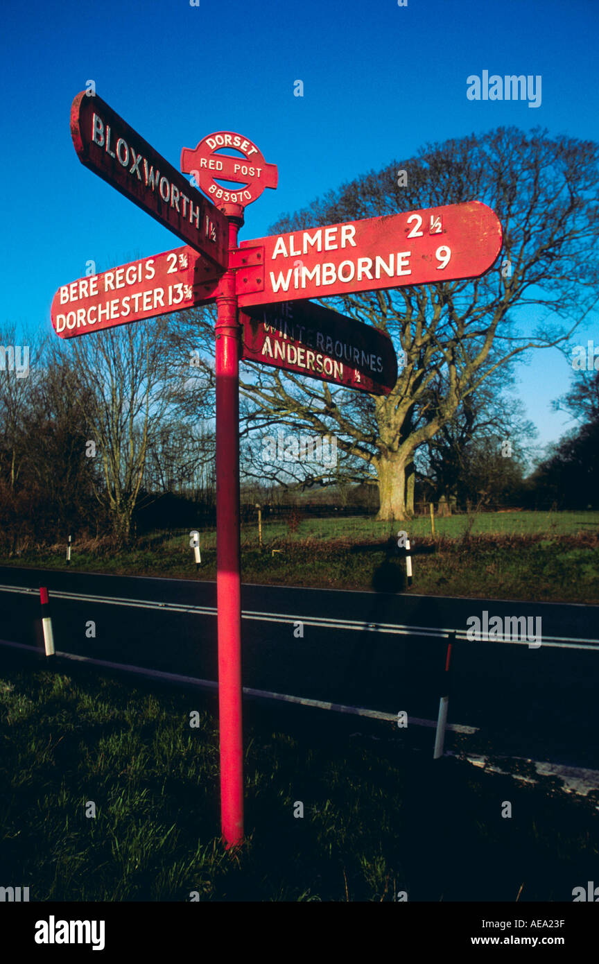 Red signpost Dorset England UK Stock Photo Alamy