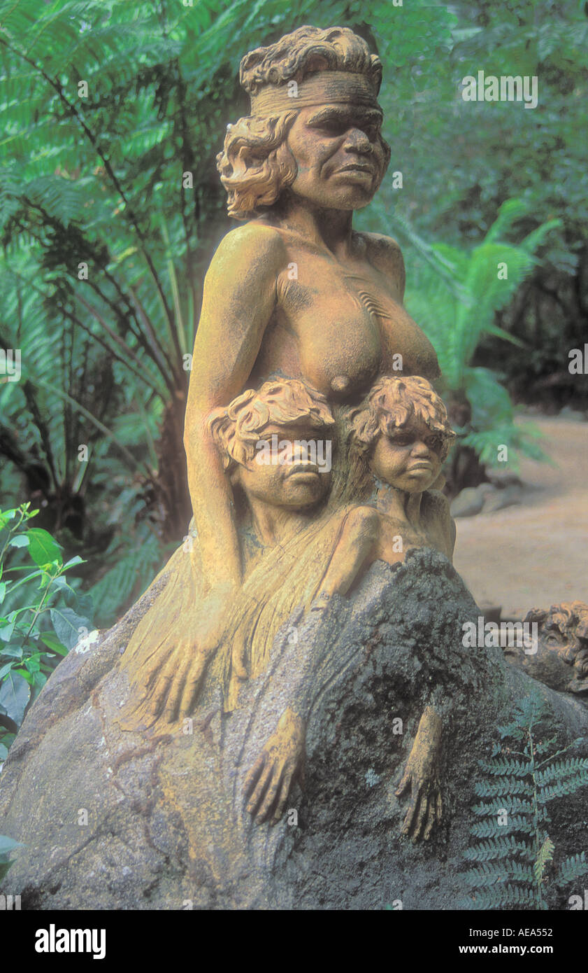 Sculpture of Australian Aborigines by William Rickets in the Dandenong Mountains Victoria Australia Stock Photo
