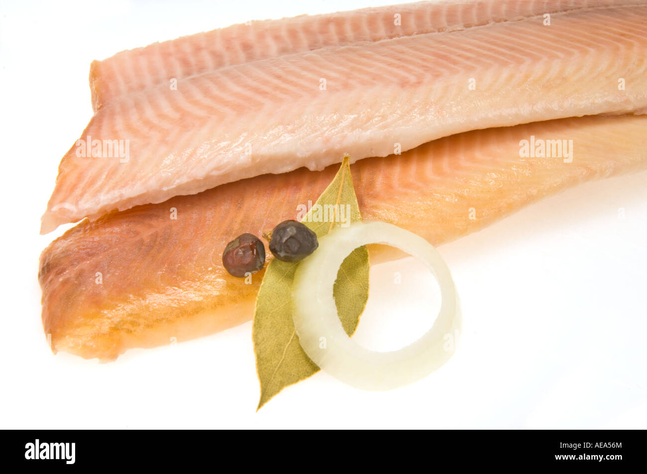 fish fillet smoked cured fumed curing kipper kippering kippered trout preparation of trouts Fish court Sweet water fish COOKING Stock Photo