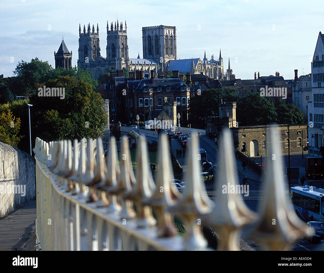 York Minster from the city walls rising above the city Stock Photo