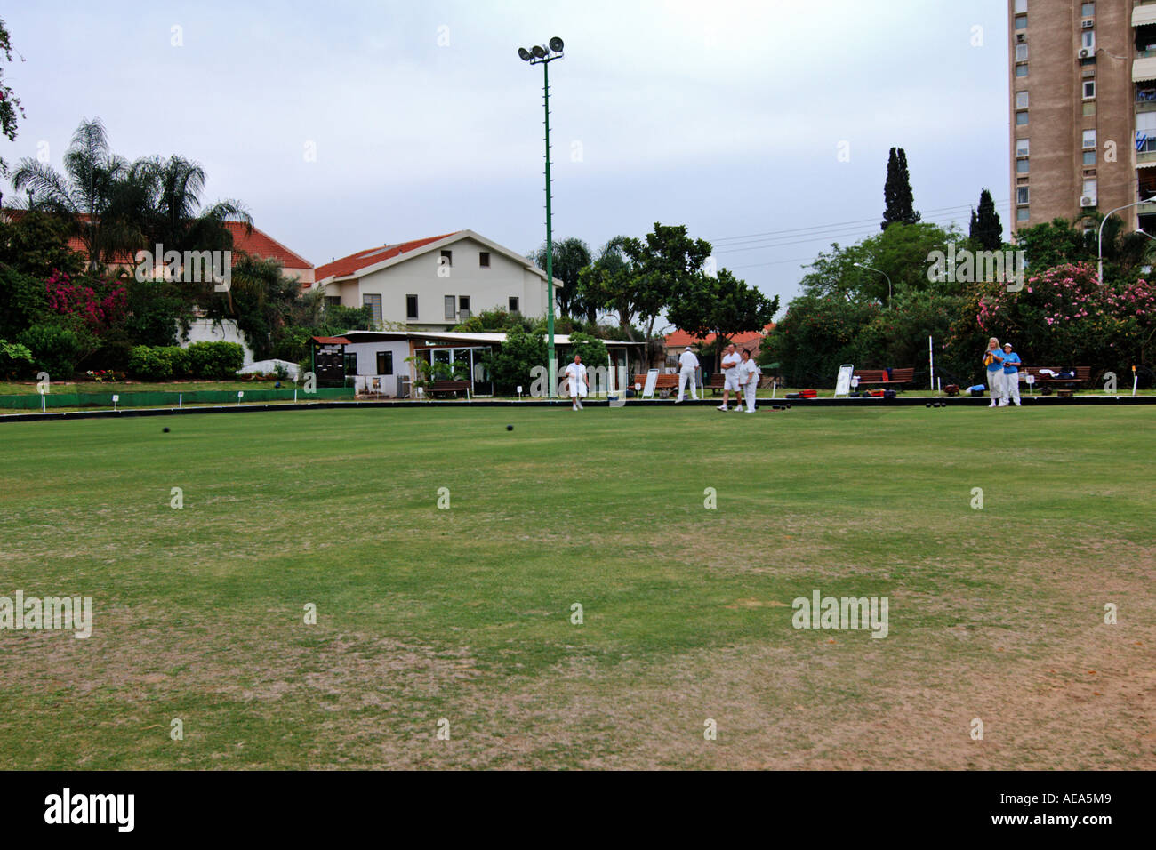 Team play on a Lawn bowling green Stock Photo