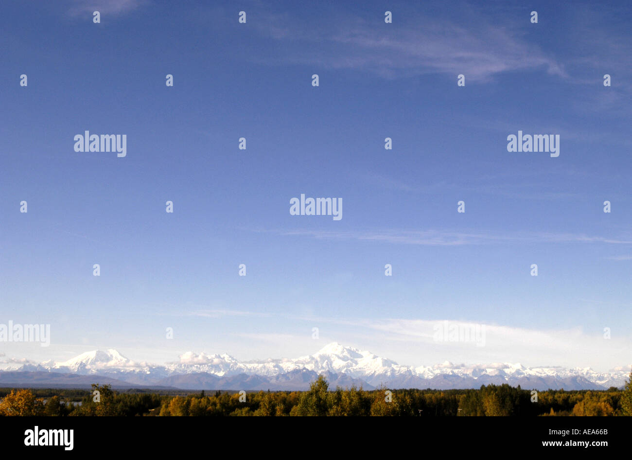 View towards Talkeetna with the Talkeetna Mountains in the distance Stock Photo