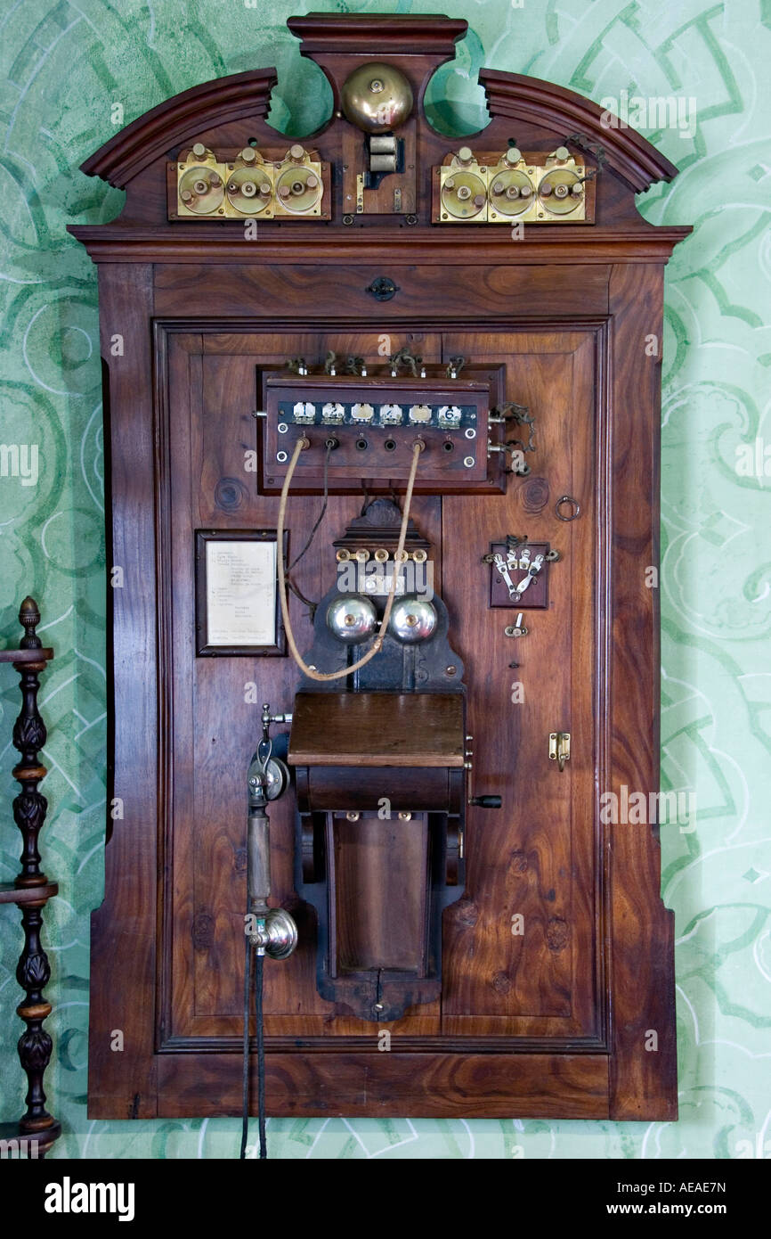 Antique telephone (circa 1900), Pena Palace, Sintra, Portugal Stock Photo
