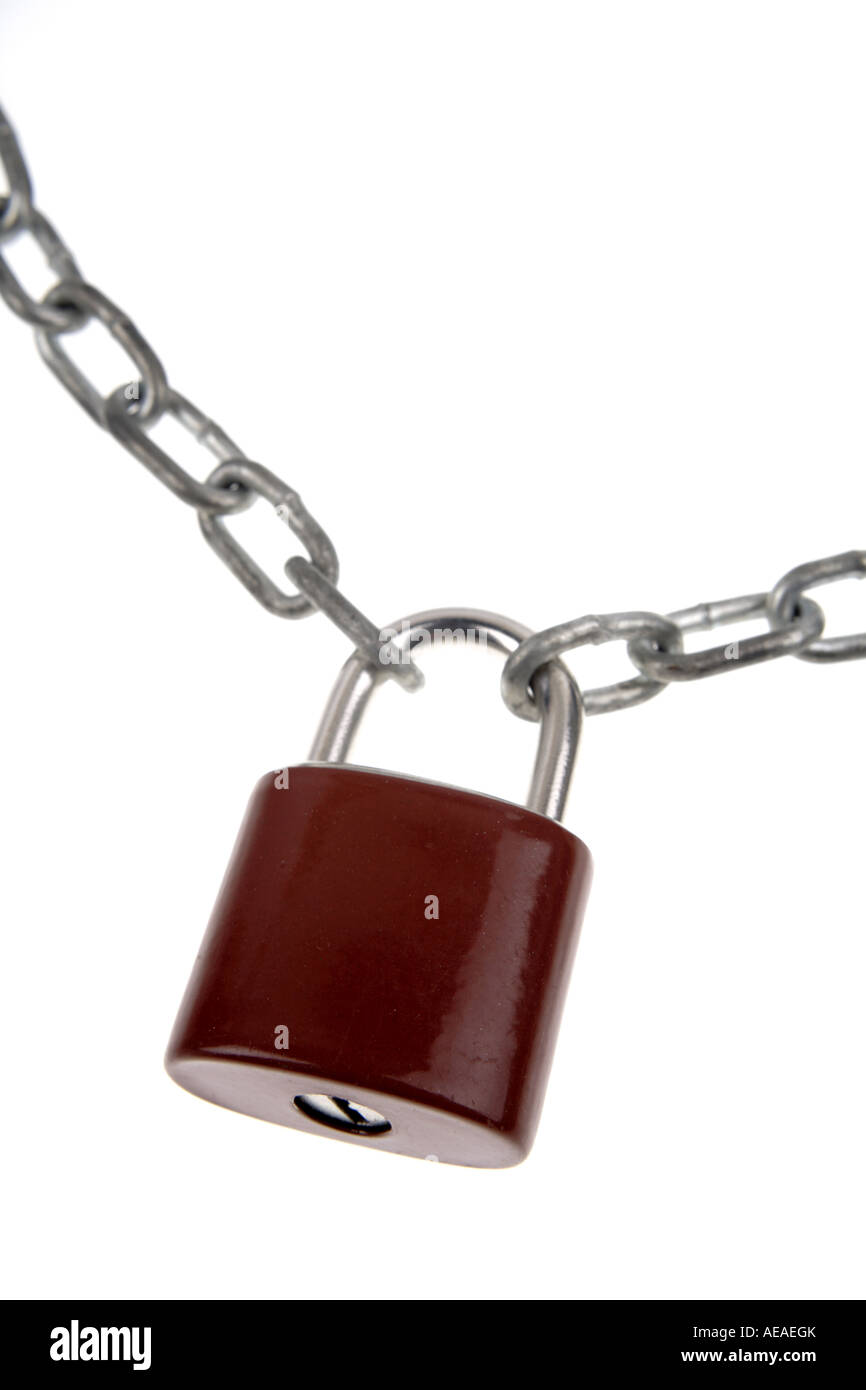 Padlock and chains on white background Stock Photo - Alamy