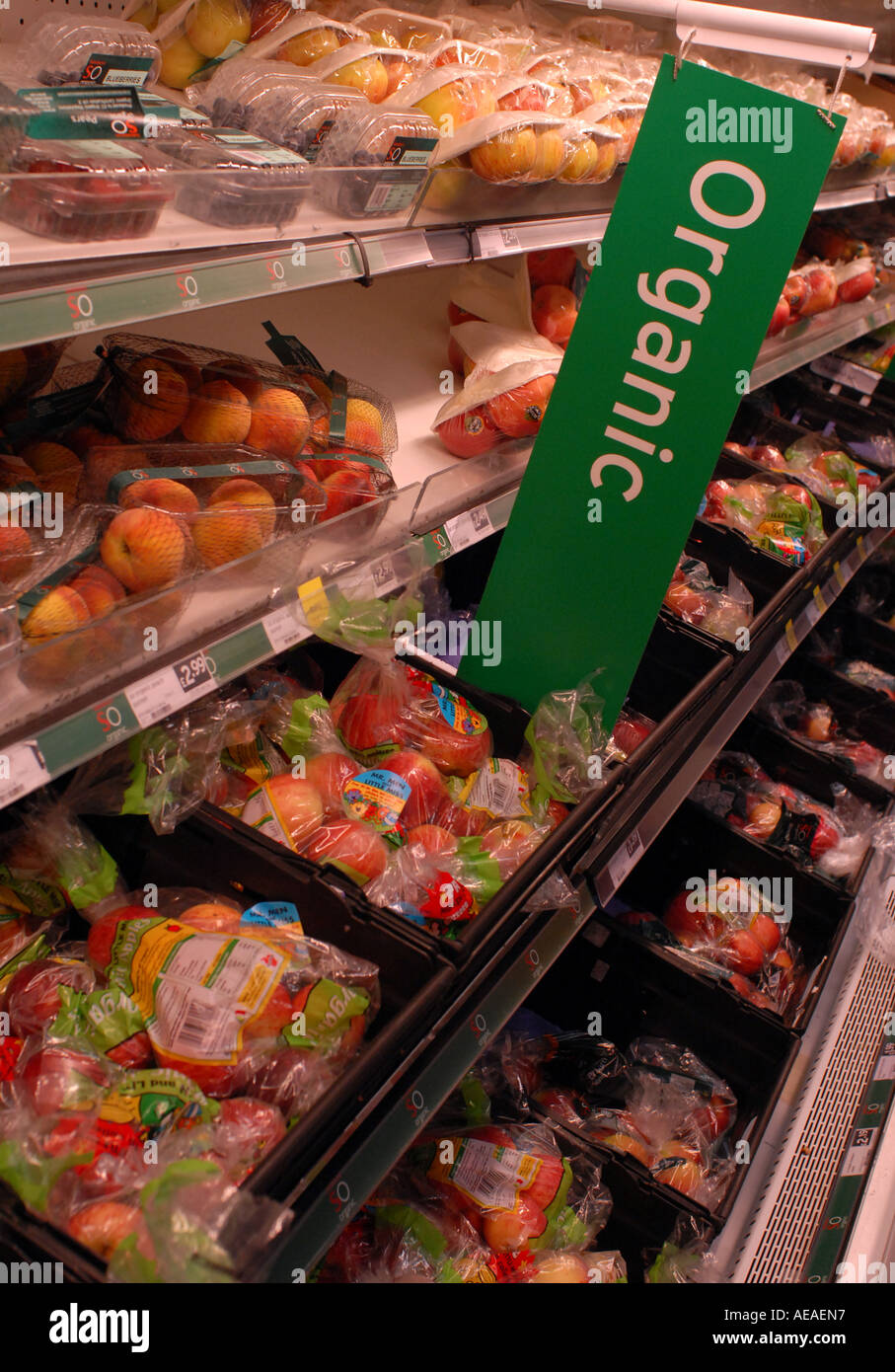 Organic produce in Sainsburys, London UK. Stock Photo