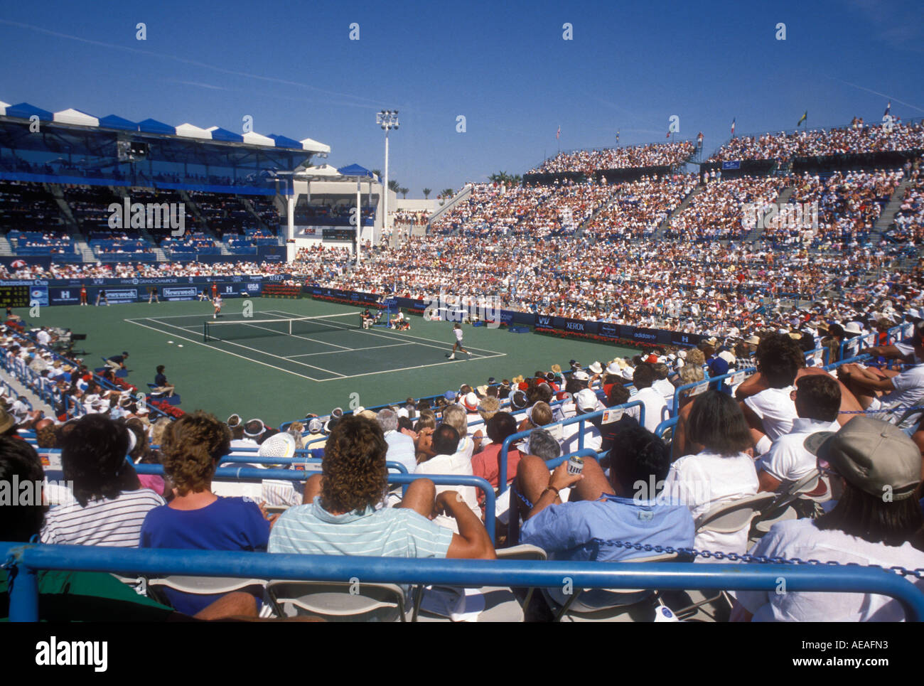 Crowd watching tennis tournament at Indian Wells California Stock Photo