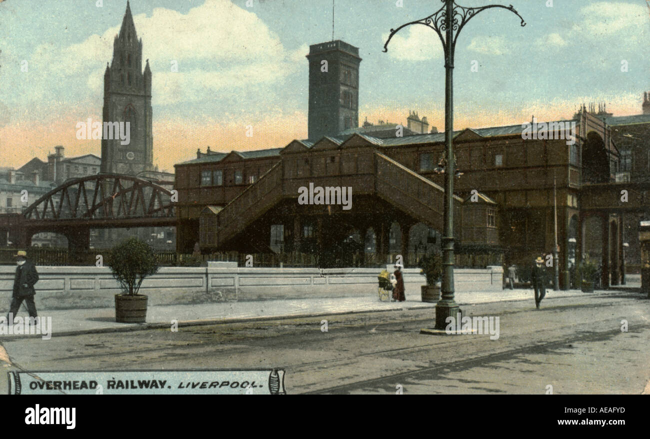 Postcard of Liverpool overhead railway postally used 1907 Stock Photo