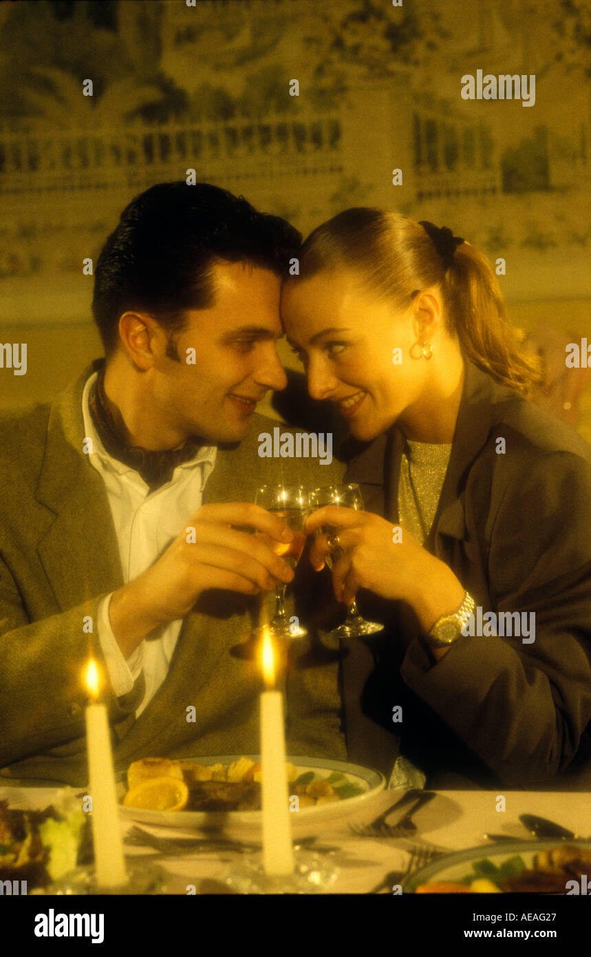 couple having romantic candlelit dinner for two Stock Photo