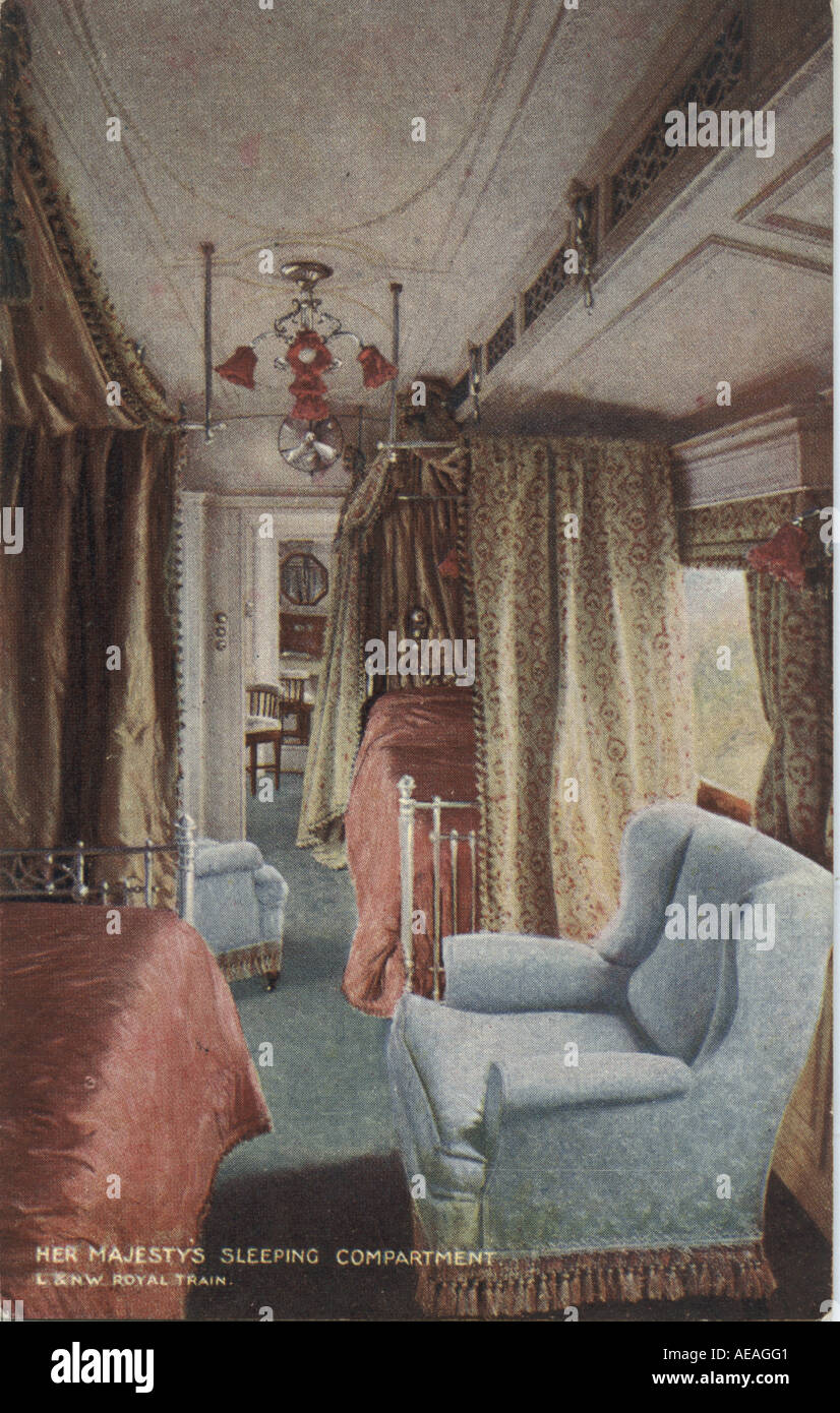 Postcard of the Royal Train showing Her Majesty's Sleeping Compartment circa 1905 Stock Photo
