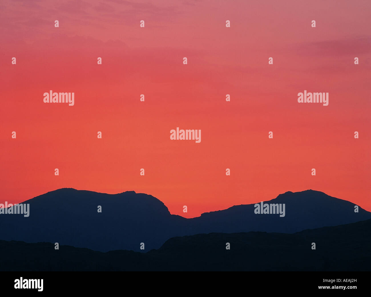 Scafell and Scafell Pike , Englands highest peak at sunset, Lake