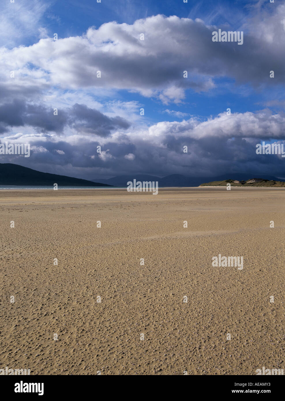 Seilebost beach on Harris lit up by late afternoon sun in June Stock Photo