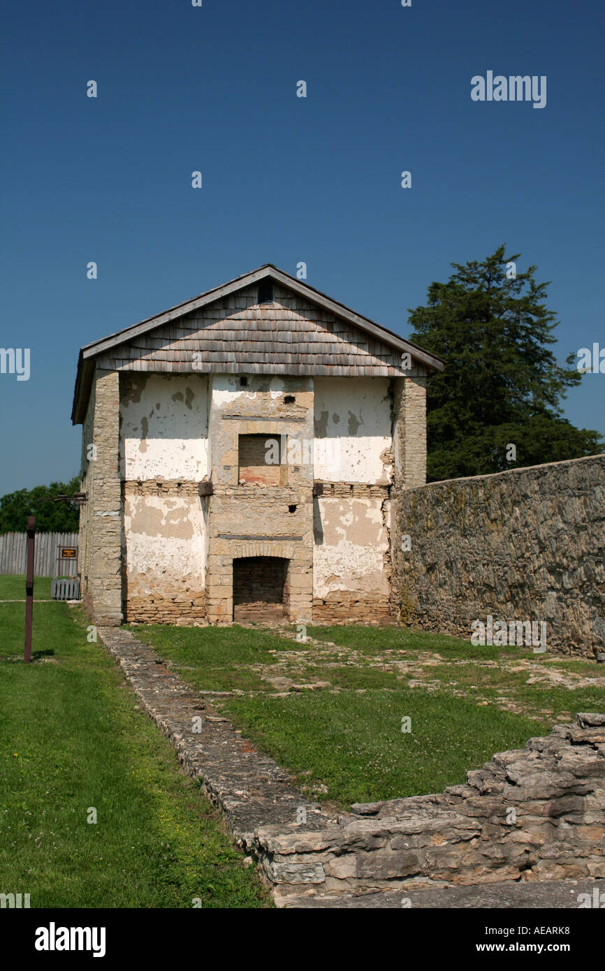Ft. Atkinson Iowa, fort headquarters where wooden portion stood Stock