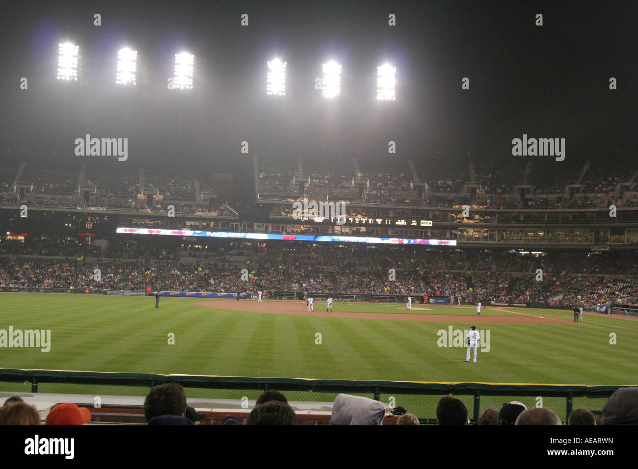 Comerica Park under the lights during a night game Stock Photo