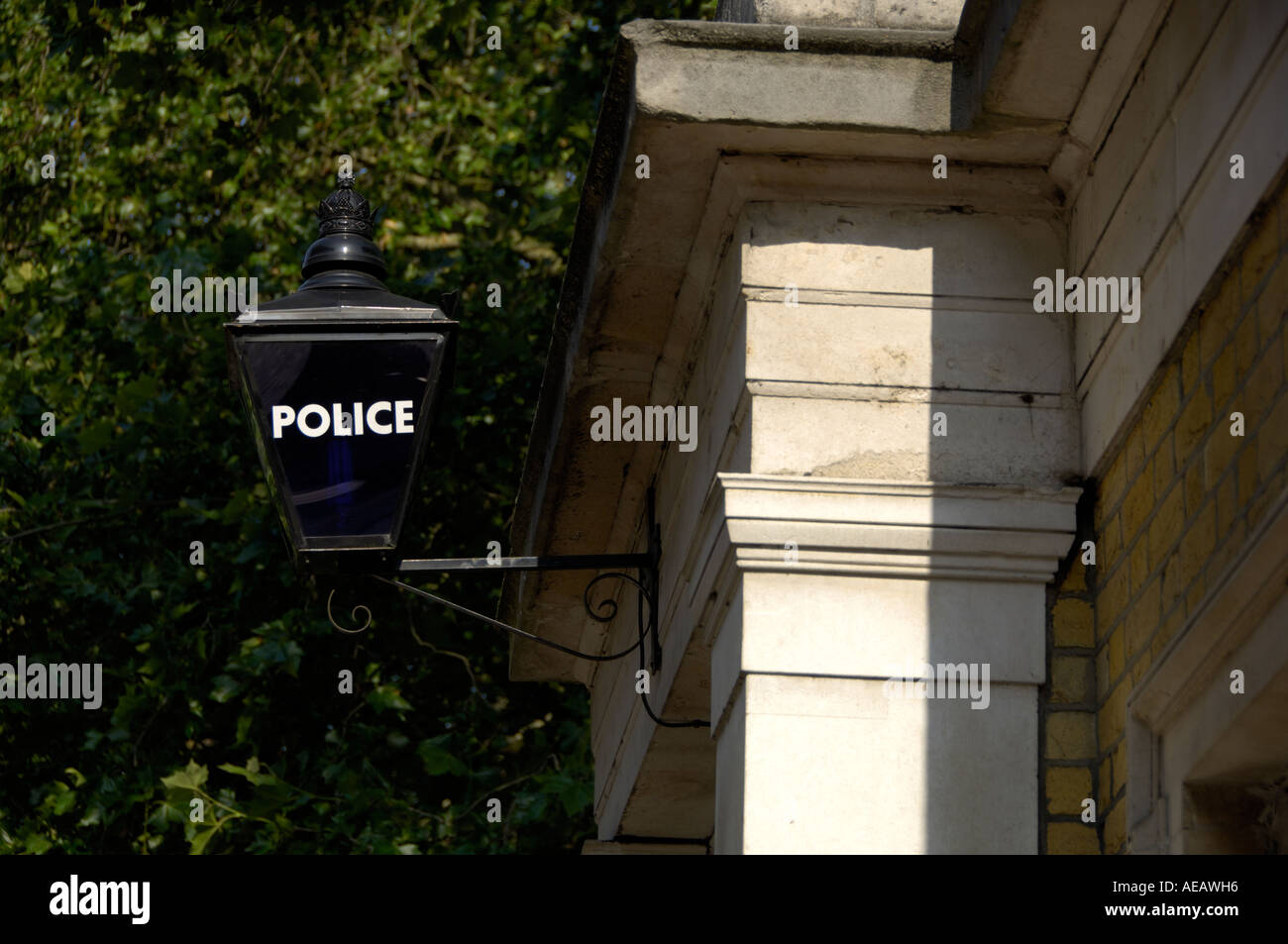 Typical police sign lamp in London Stock Photo