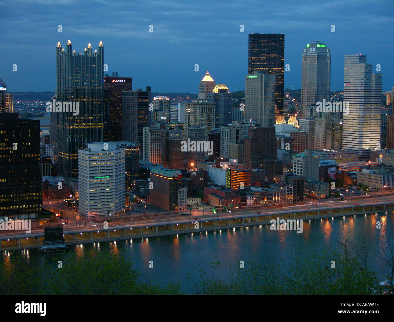 Pittsburgh, Pennsylvania, evening, from Mt. Washington Stock Photo
