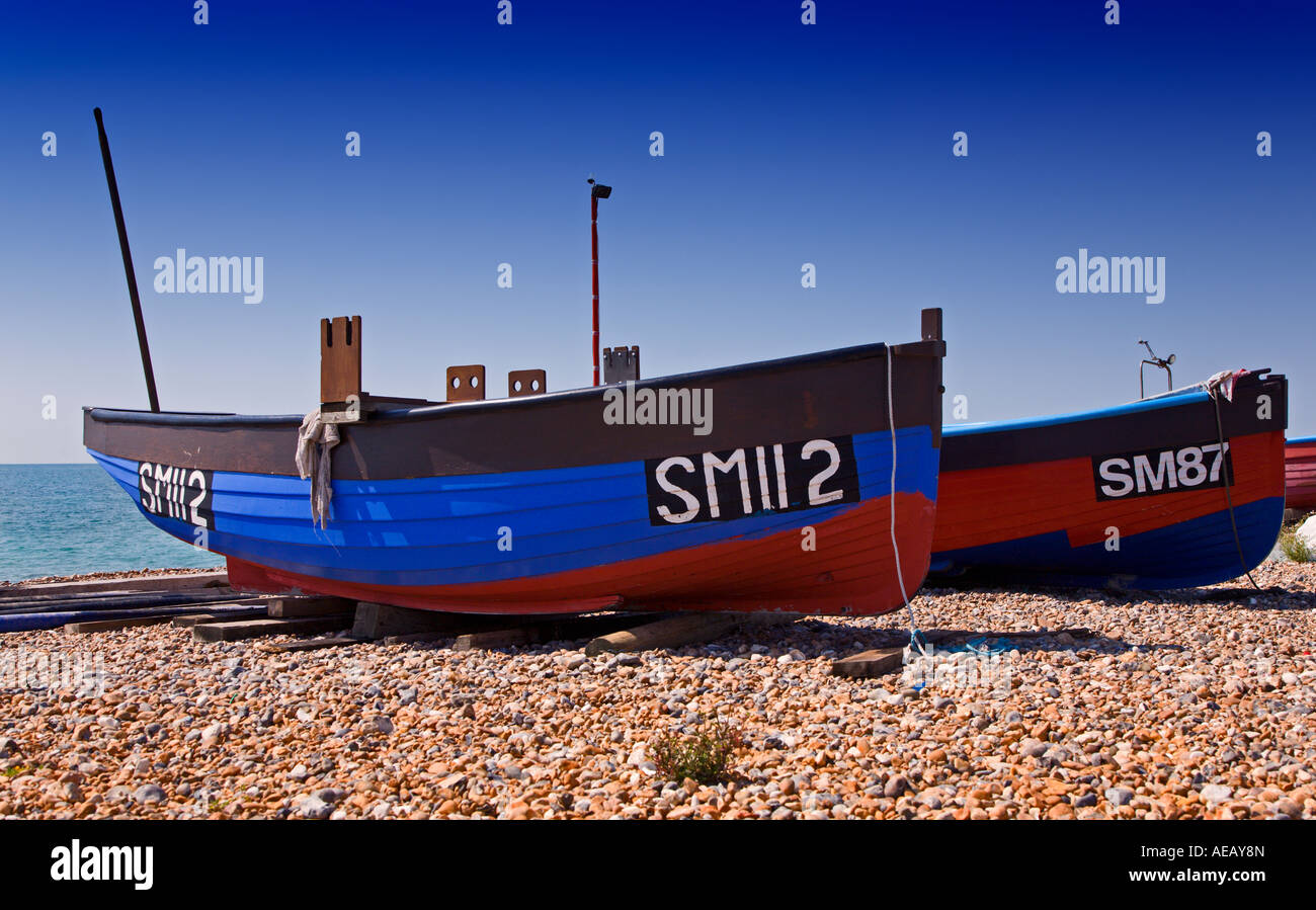 Boats on Worthing Beach, West Sussex, England Stock Photo