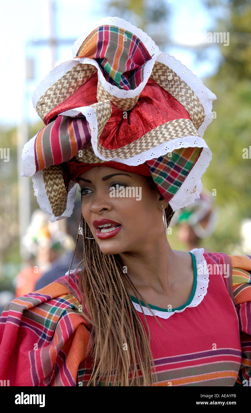Woman in National costume during Cultural Presentation at Governor General  s residence Kings House Jamaica Stock Photo - Alamy