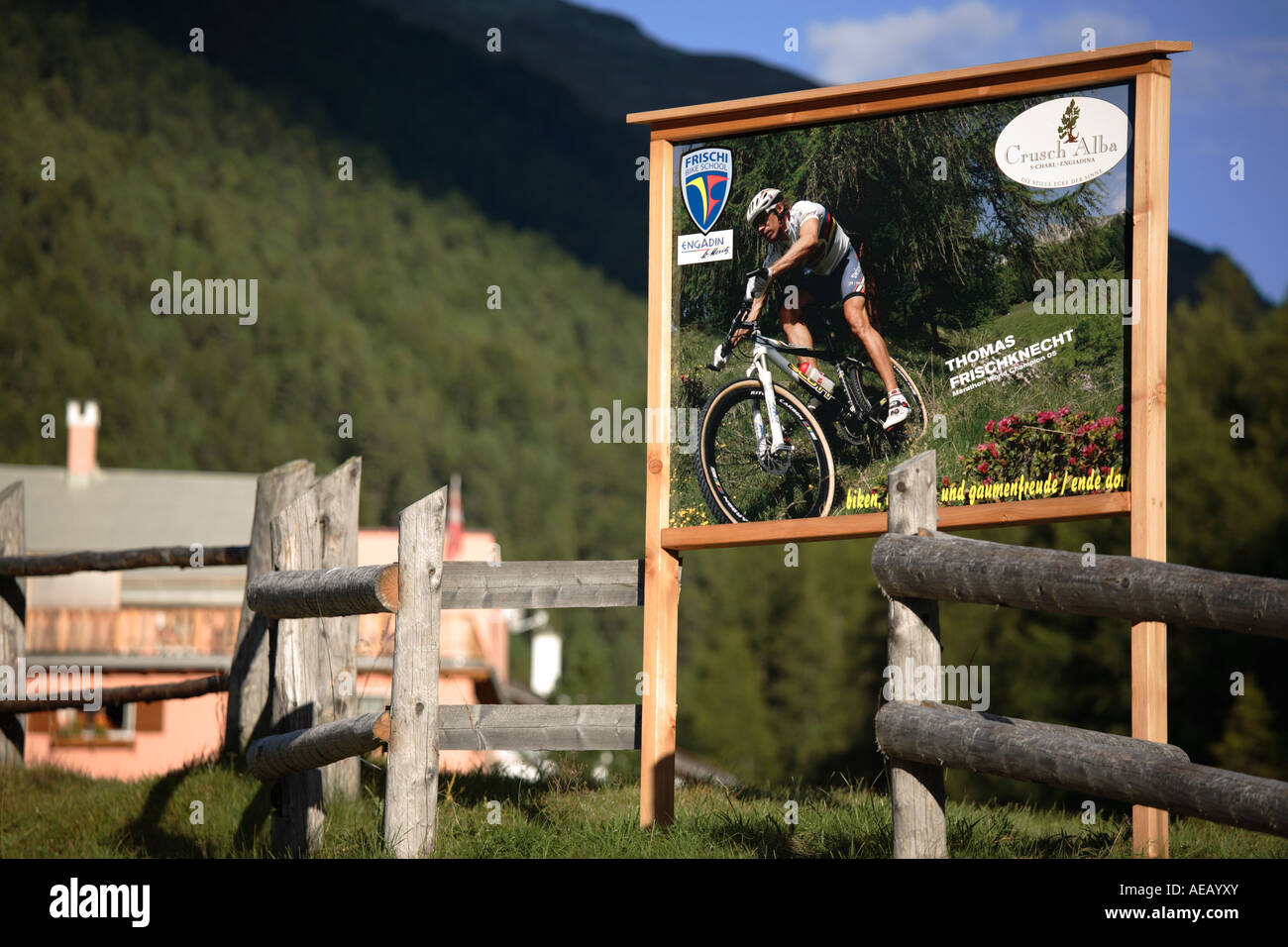 Mountainbiking advertising on the Swiss Alps, Switzerland Stock Photo