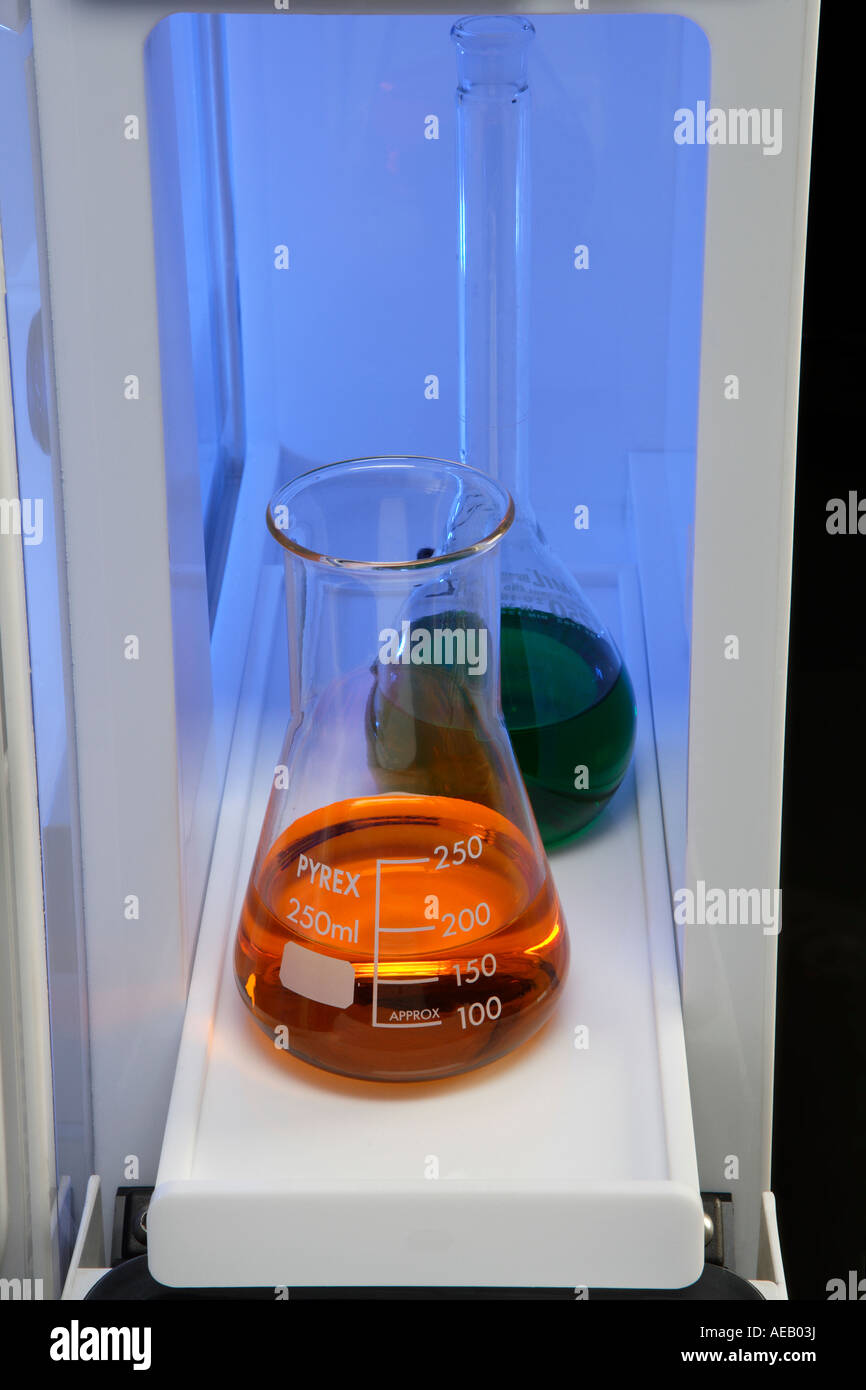 Petri dish and chemical flasks in Industrial Chemistry Laboratory Stock Photo Alamy