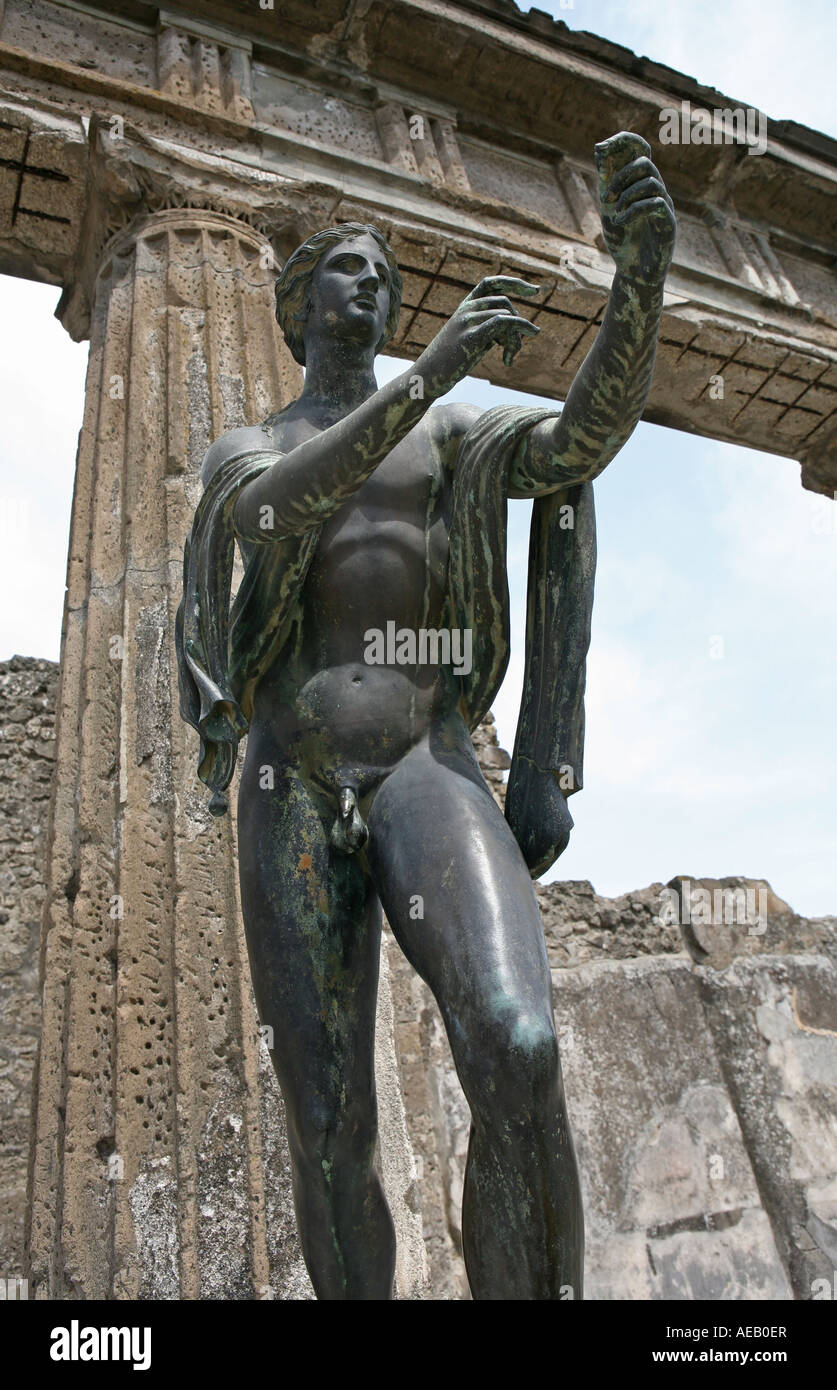 Temple of Apollo and a bronze statue of Apollo at Pompeii Campania Italy Stock Photo Alamy