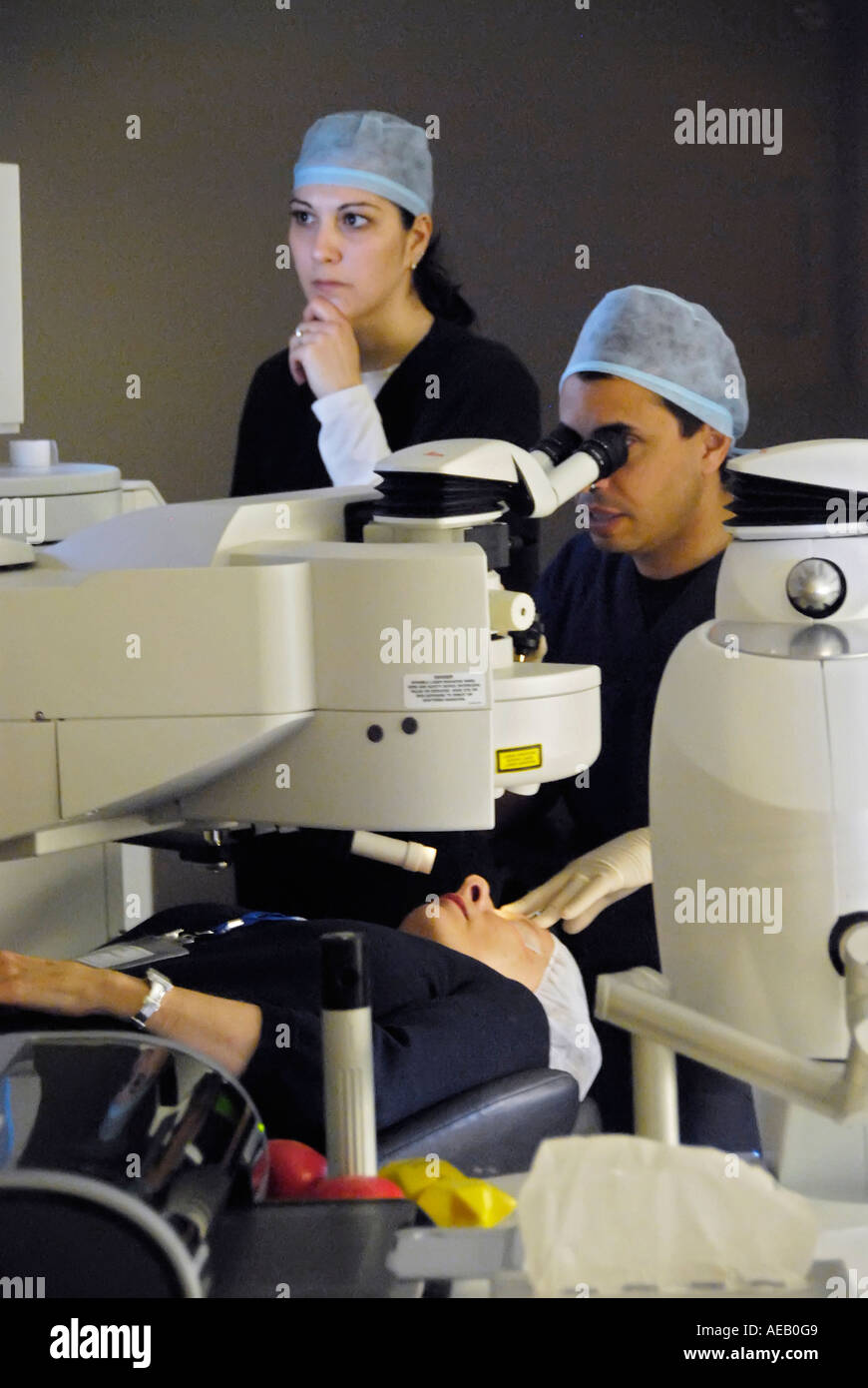 PRK and Lasik laser eye surgery is state of the art vision correction and surgical operation is performed at a laser eye center Stock Photo