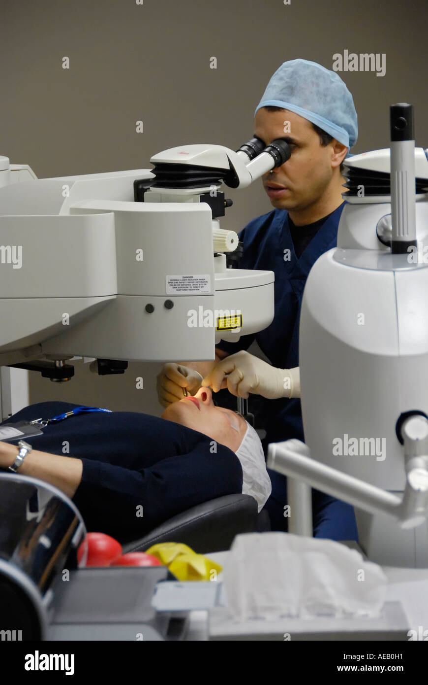 PRK and Lasik laser eye surgery is state of the art vision correction and surgical operation is performed at a laser eye center by a ophthalmologist Stock Photo