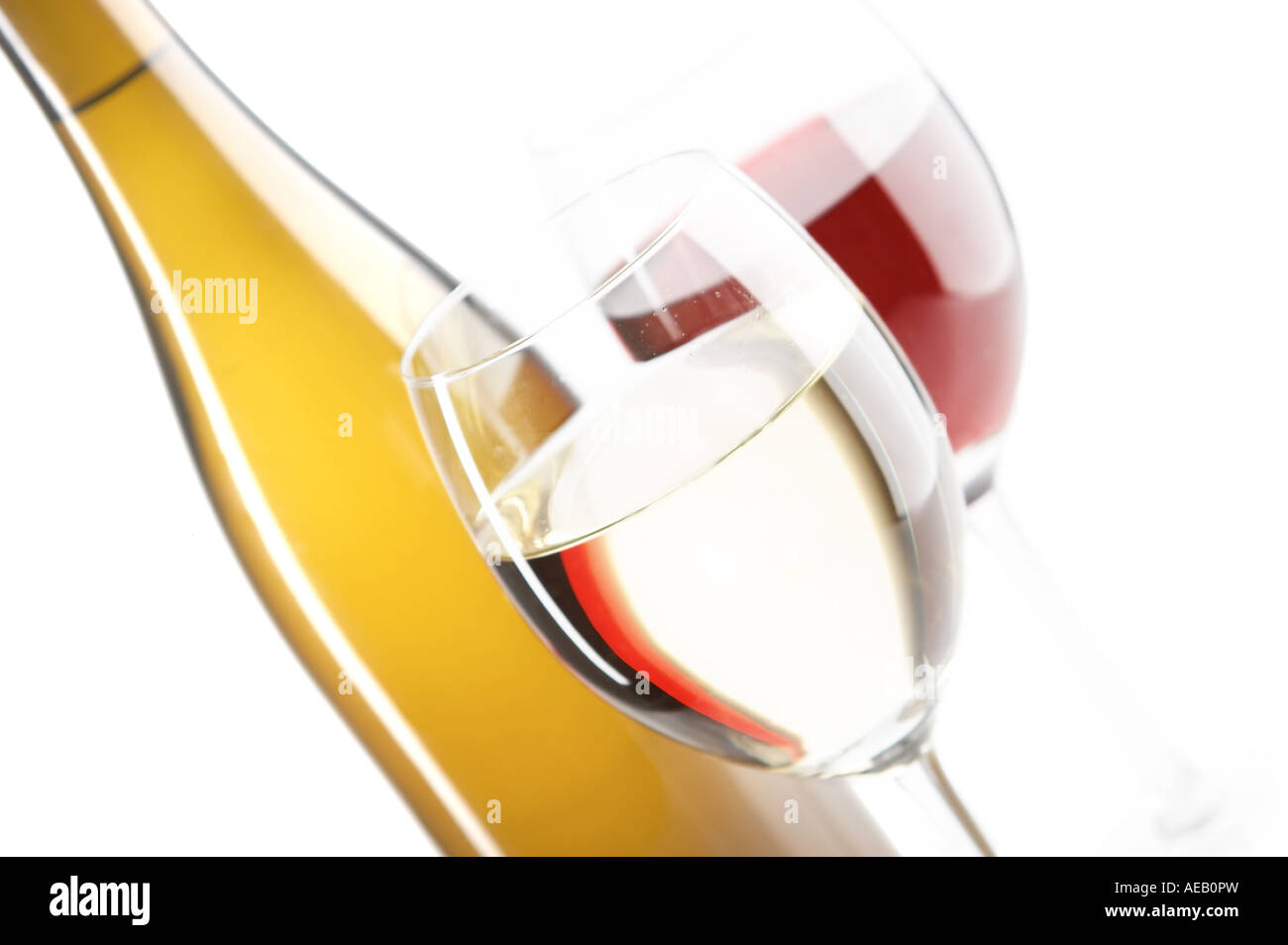 still life with red and white wines on the white background Stock Photo
