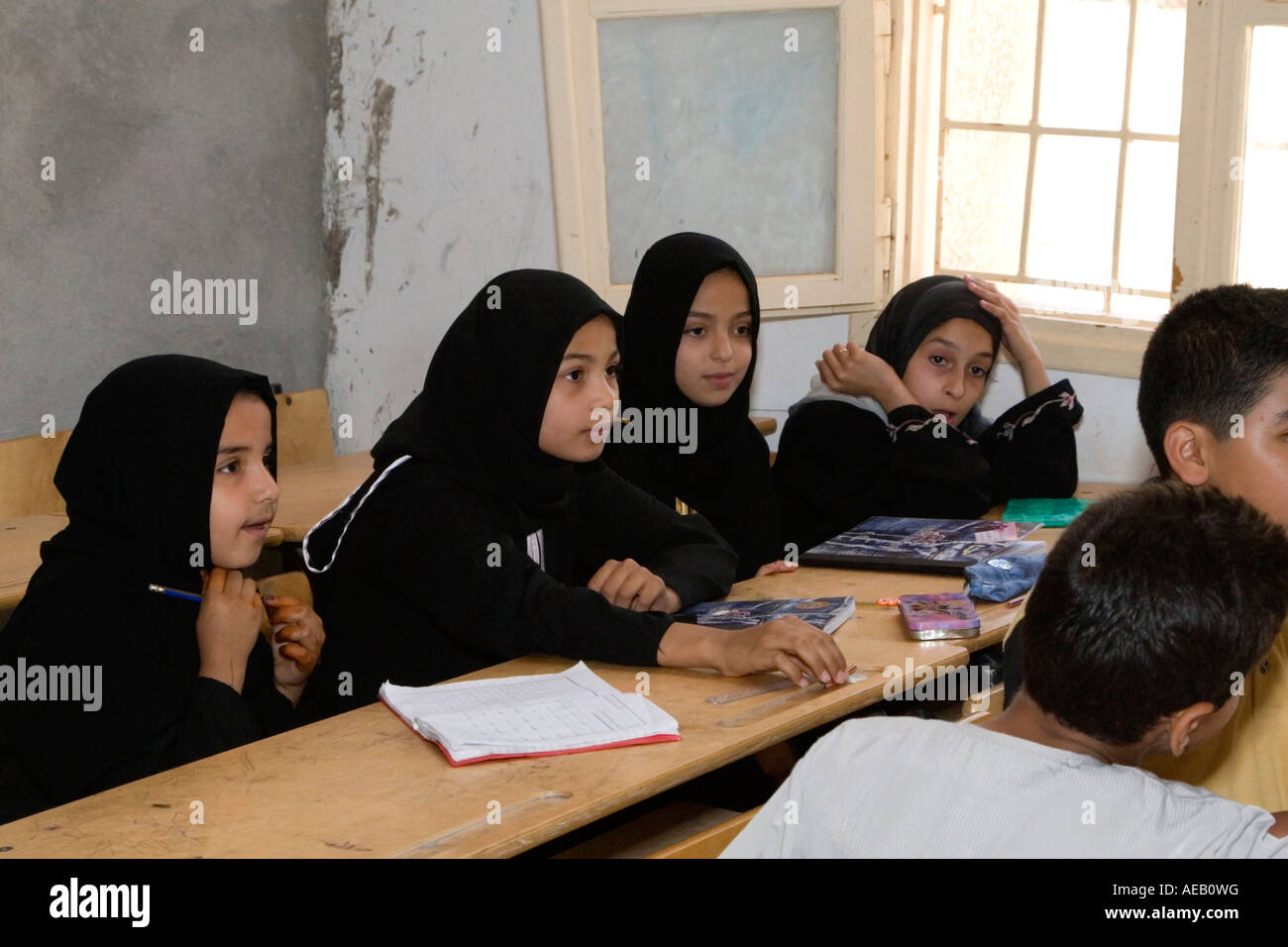 Surman, Libya, near Tripoli. Girls in the Madrasa of Sidi Rashid al Galili. Stock Photo