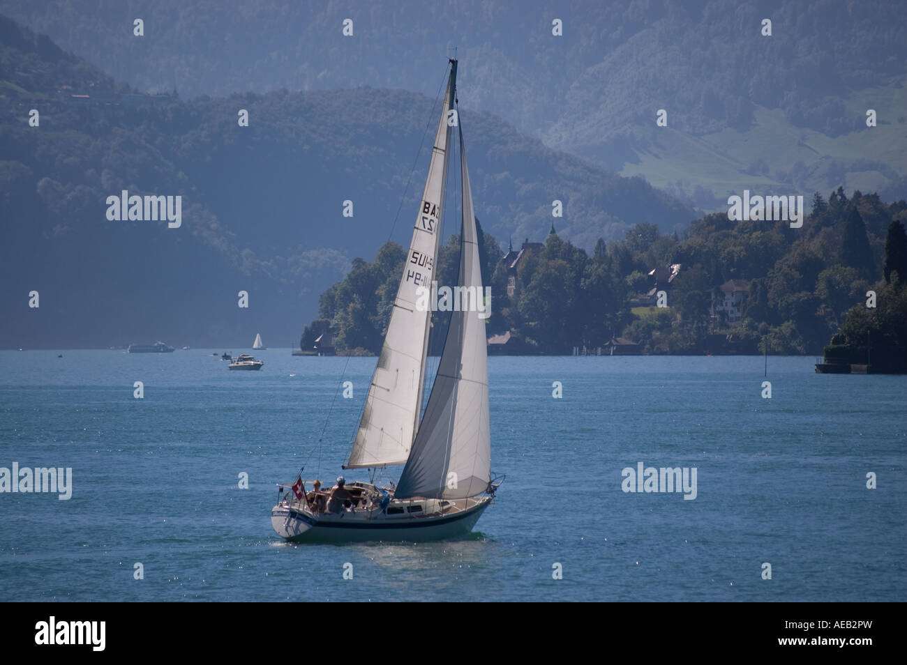 Boat on Lake Lucerne (Luzern) Switzerland. Stock Photo