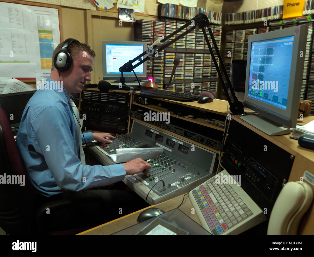 Hospital Radio Station Radio Marsden Disc Jockey speaking on air Stock