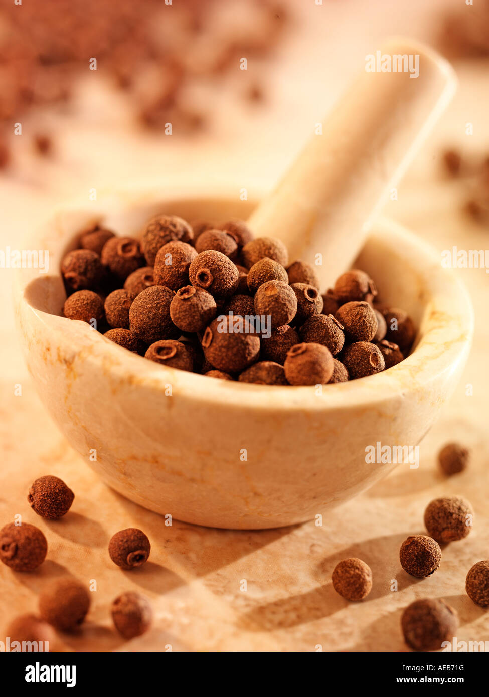 ALLSPICE IN PESTLE AND MORTAR Stock Photo Alamy
