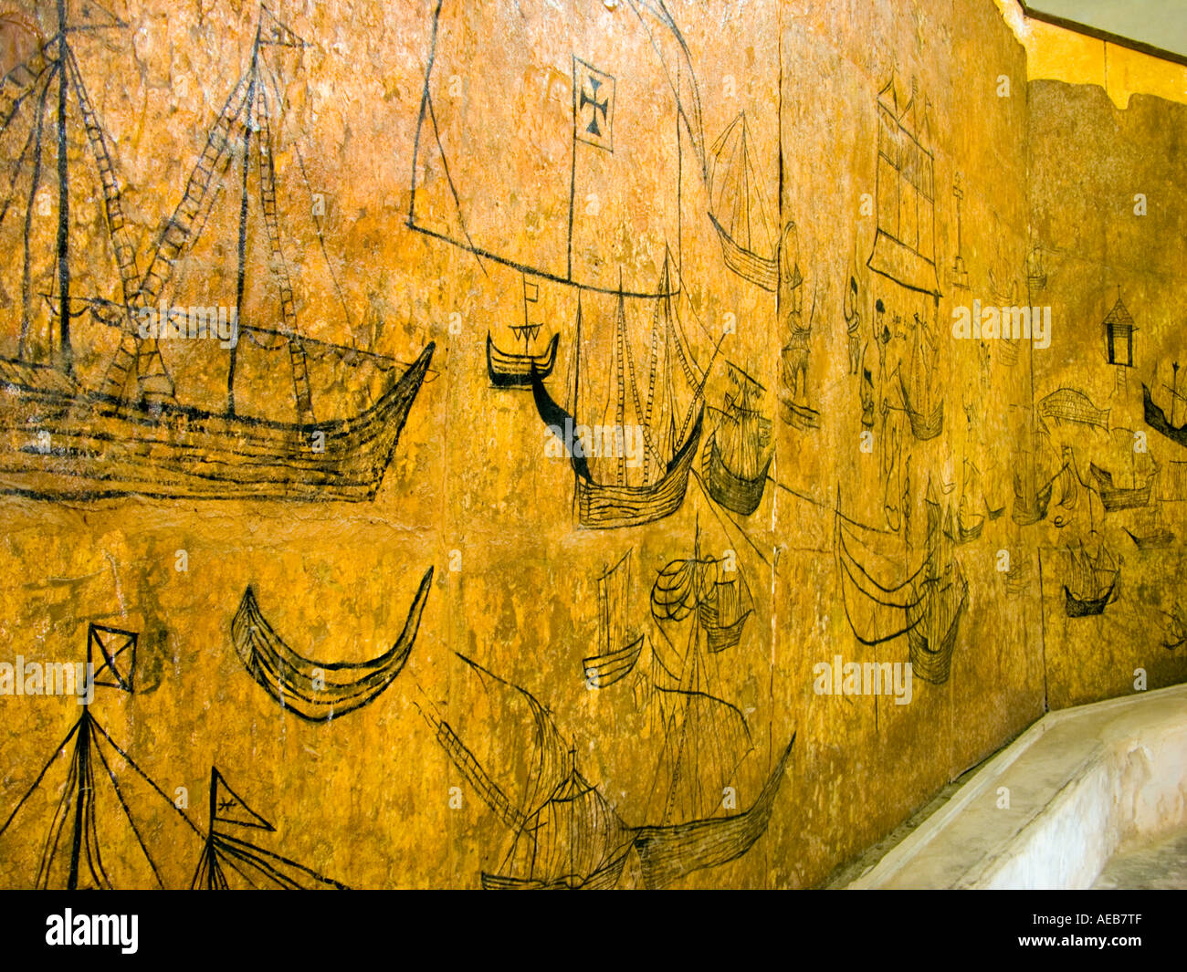 FORT JESUS  fortress city of Mombasa Kenia Kenya East Africa mural painting wall  wallpainting painted by portuguese sailors C Stock Photo