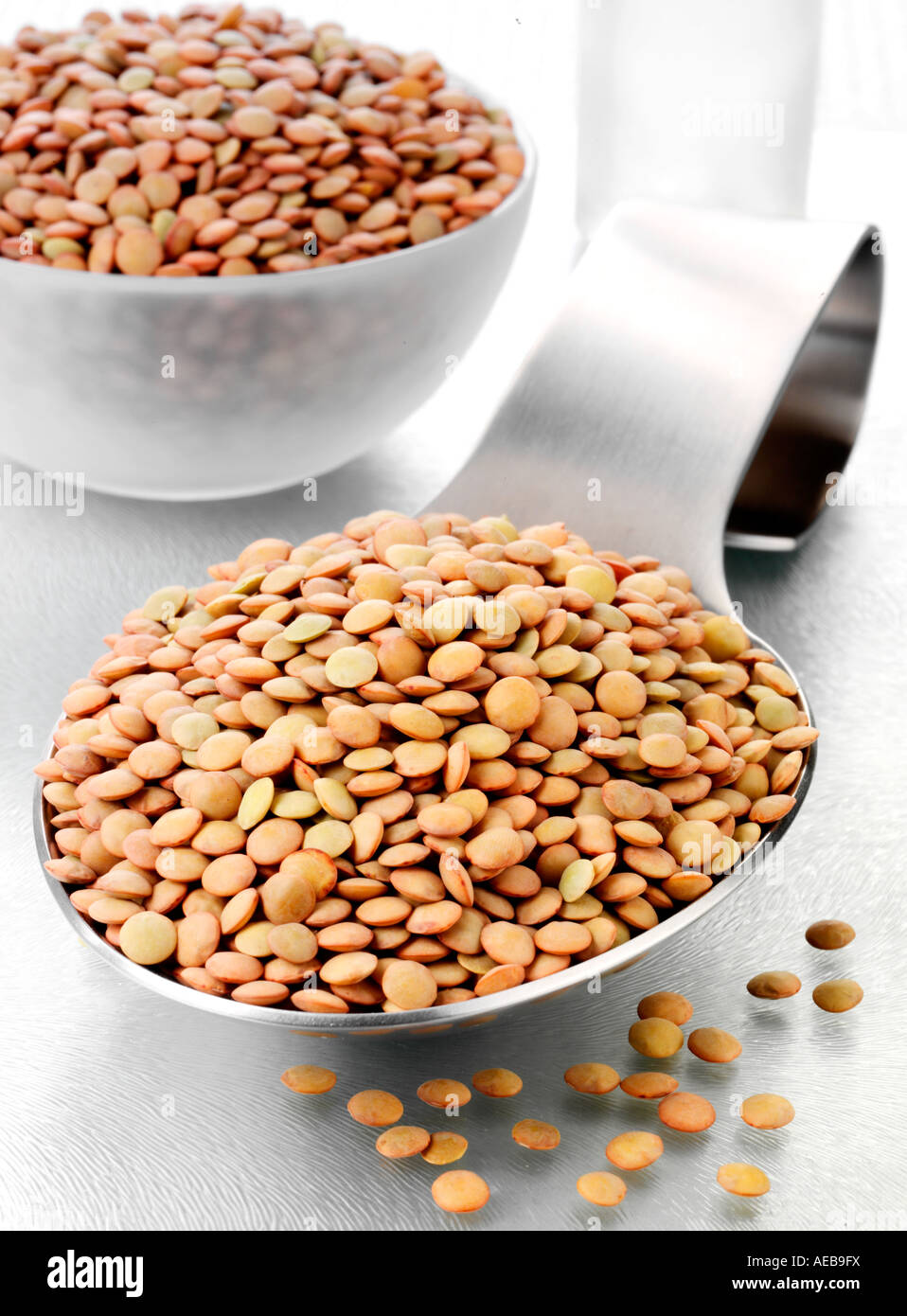 SPOONFUL OF GREEN LENTILS Stock Photo